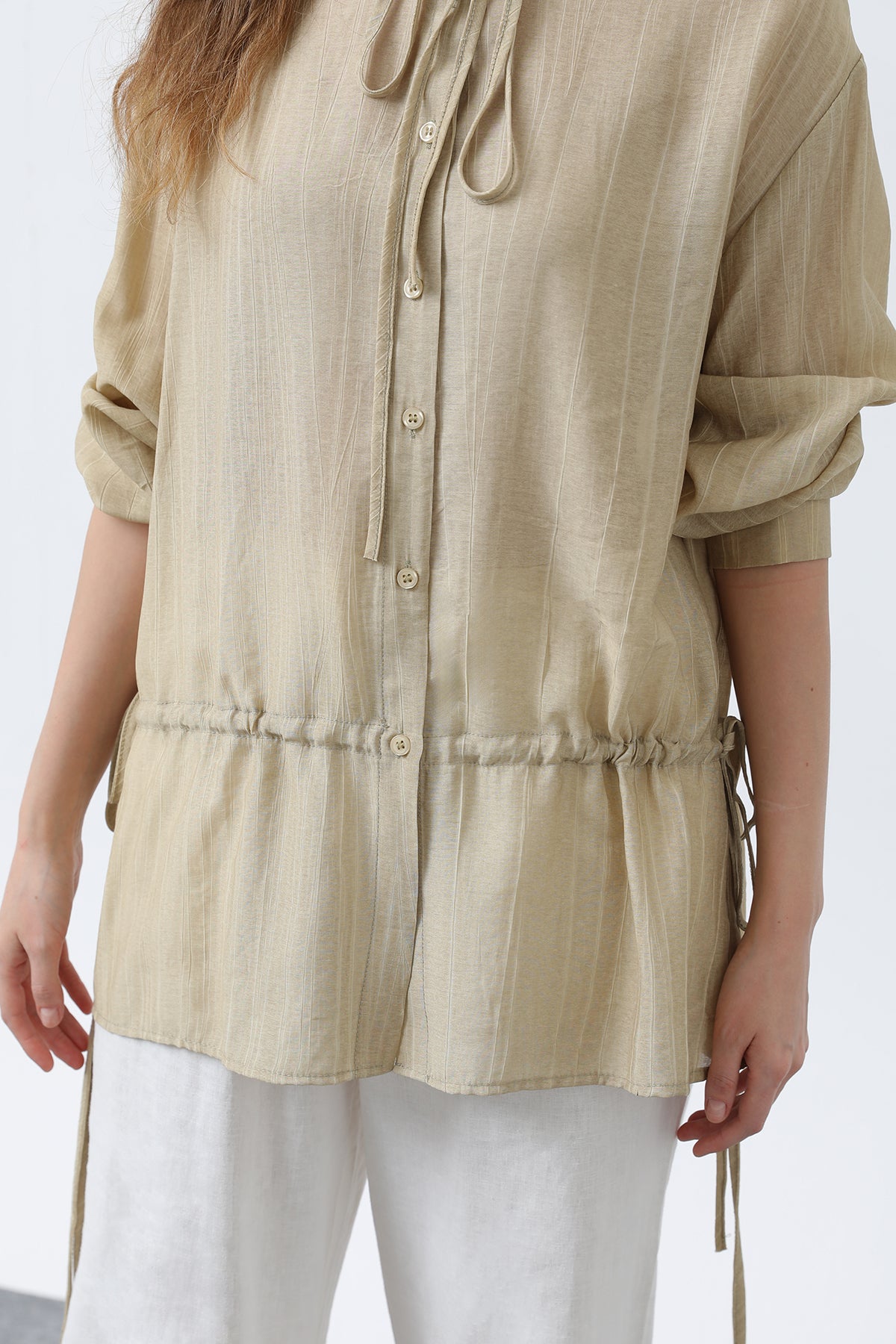 Kadın Bel Büzgü Detaylı Gömlek -32358GML OLIVE