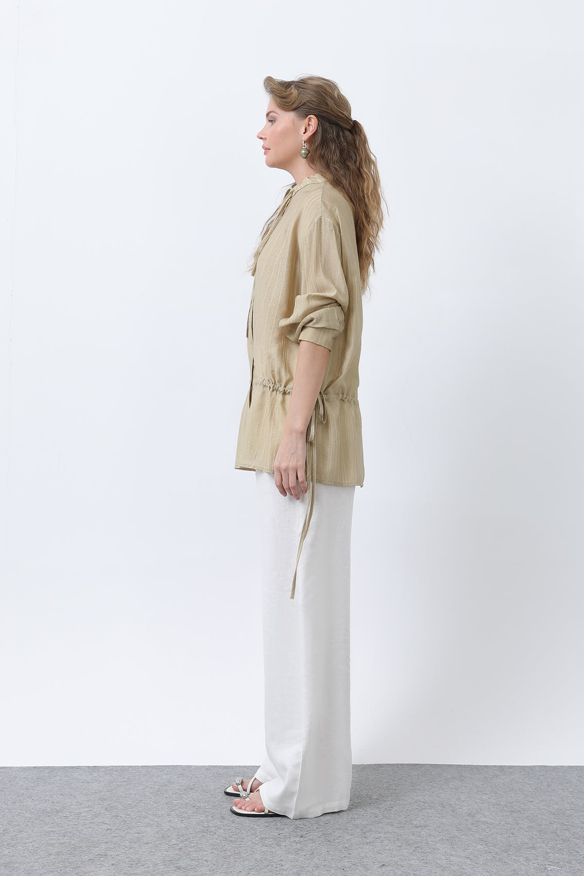 Kadın Bel Büzgü Detaylı Gömlek -32358GML OLIVE