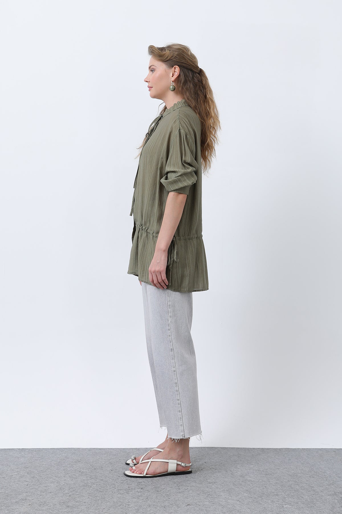 Kadın Bel Büzgü Detaylı Gömlek -32358GML KHAKI