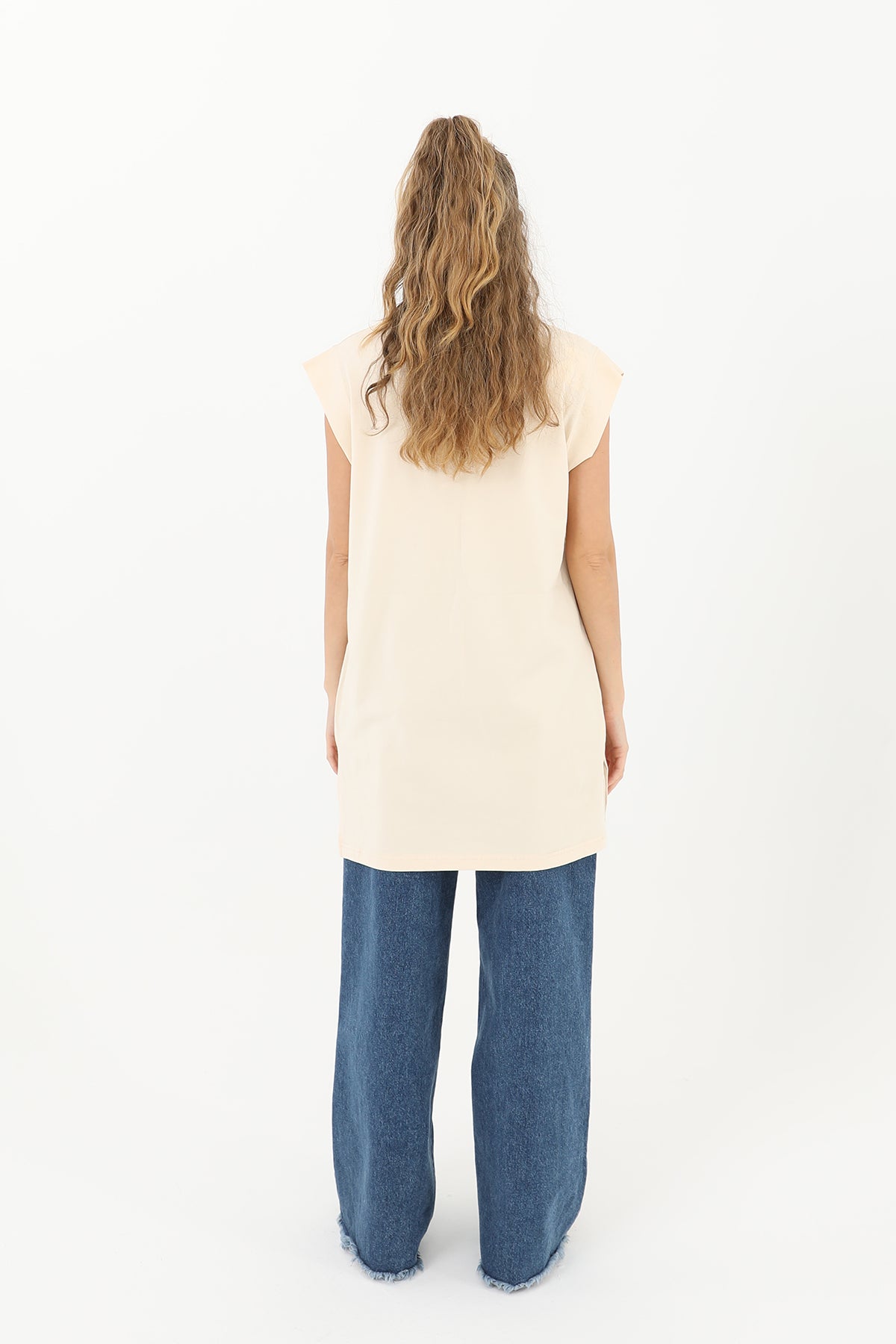 Kadın Basic Kolsuz T-shirt - 30725TUN BEIGE