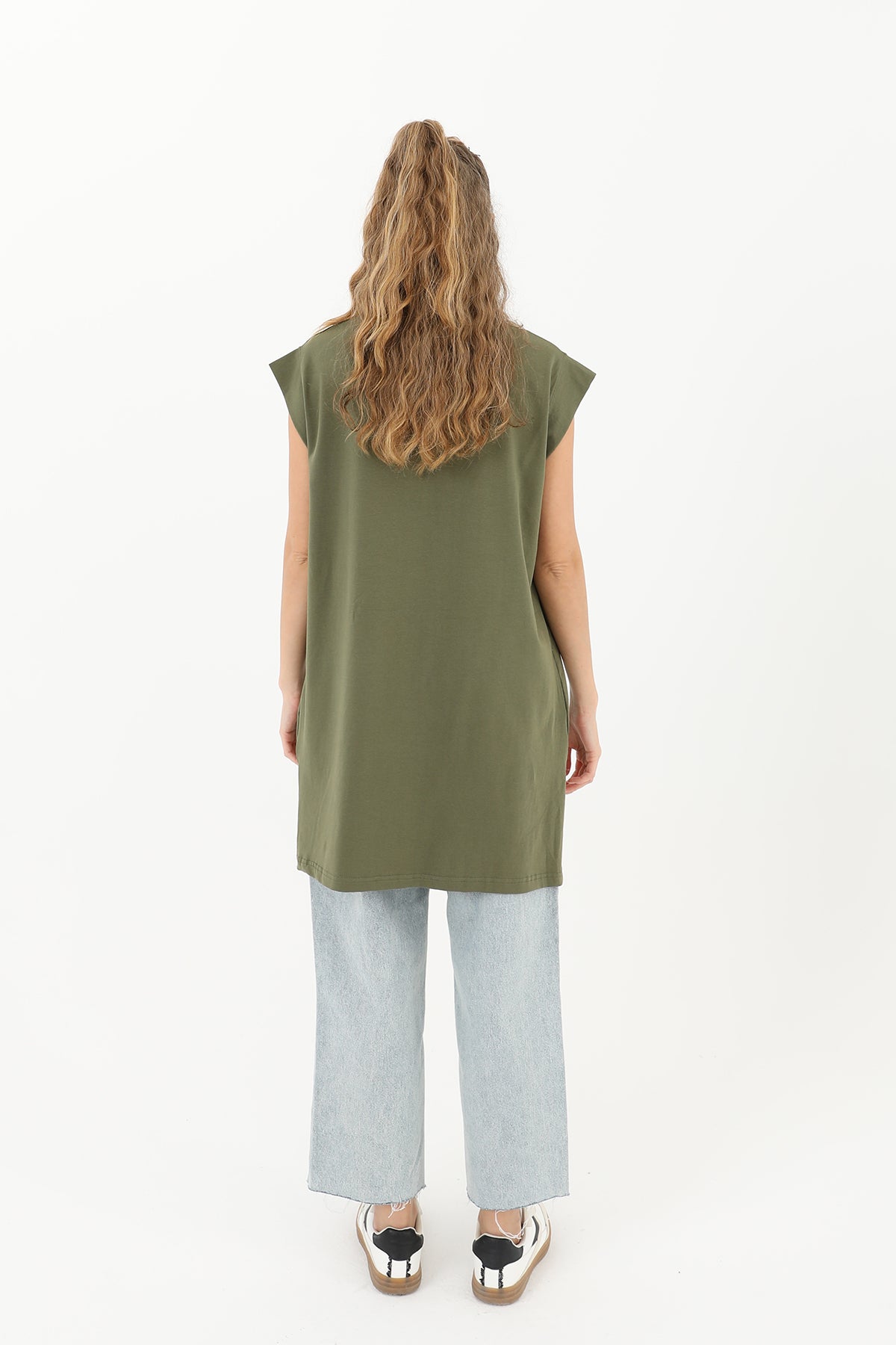 Kadın Basic Kolsuz T-shirt - 30725TUN KHAKI