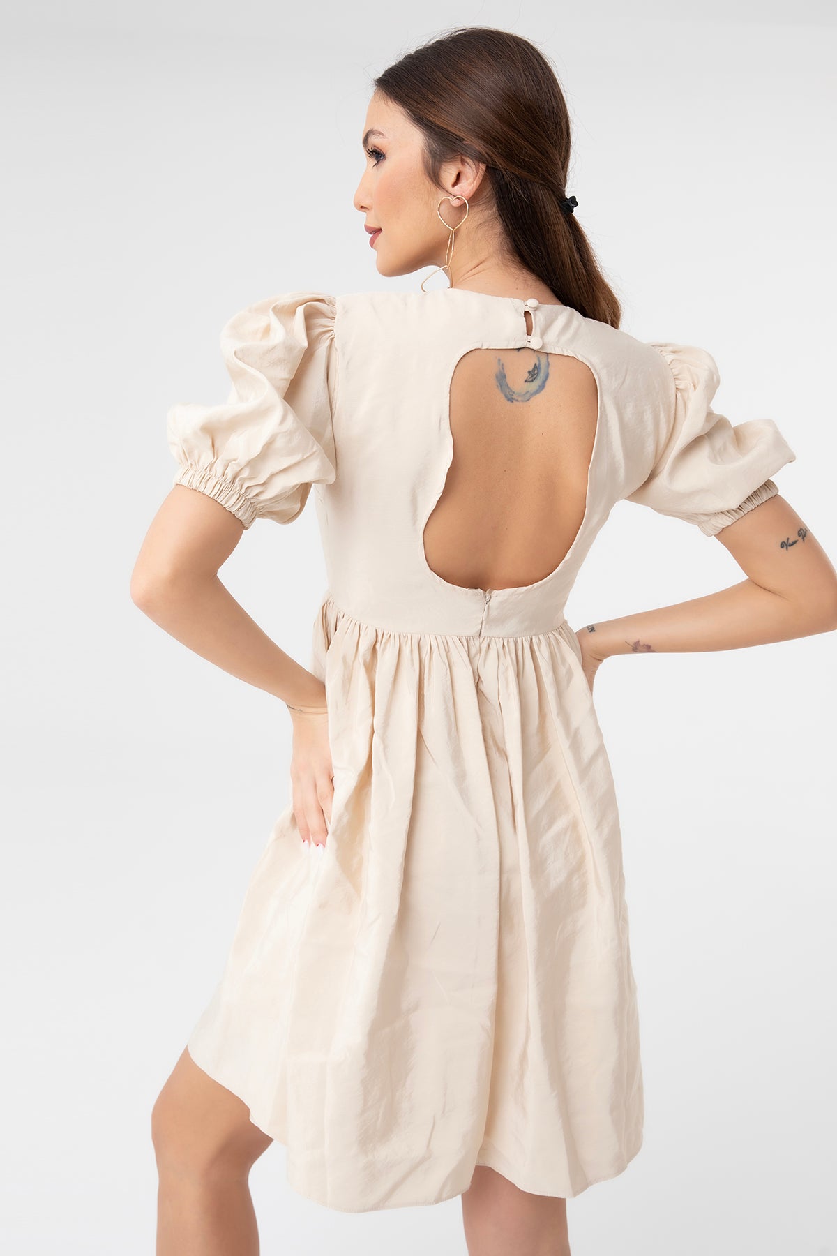 Kadın Poplin Yarım Kol Elbise - 31069ELB BEIGE