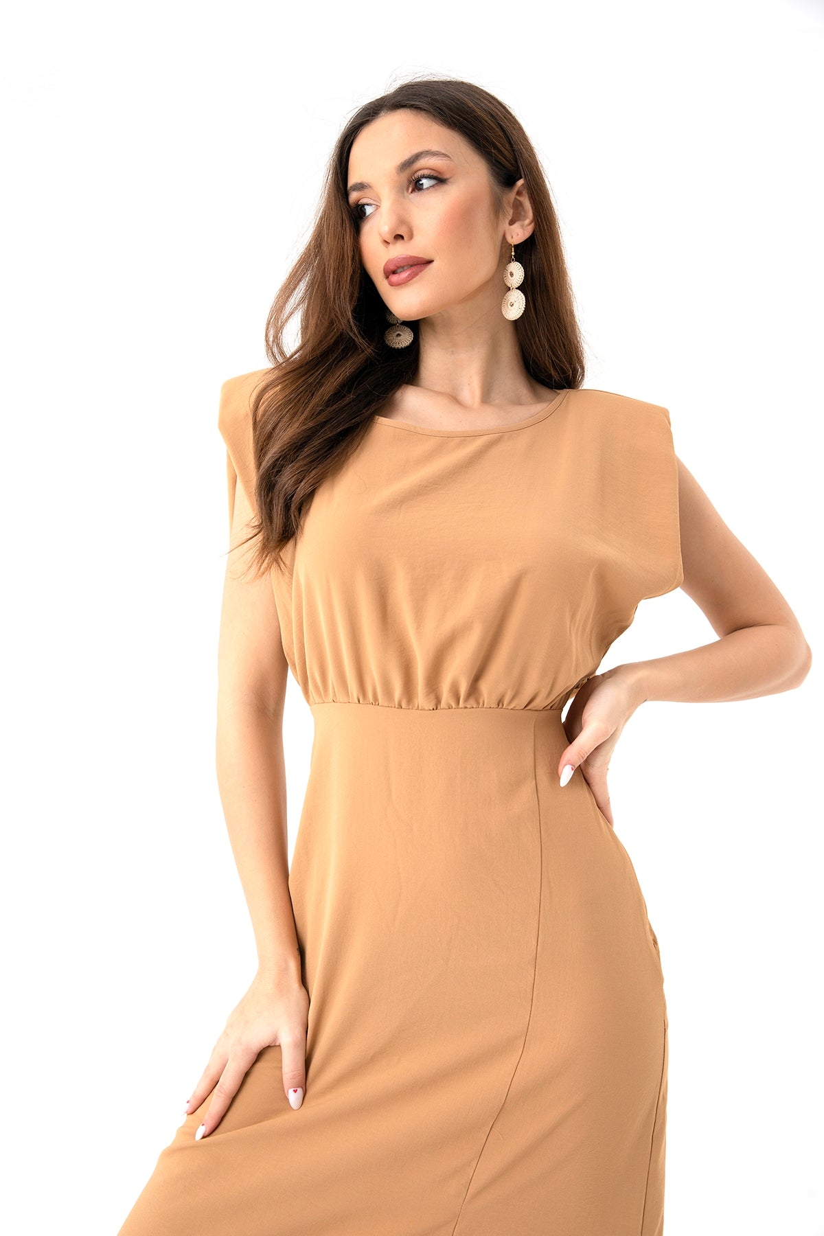 Kadın Slip Detaylı Midi Elbise - 31110ELB LATTE