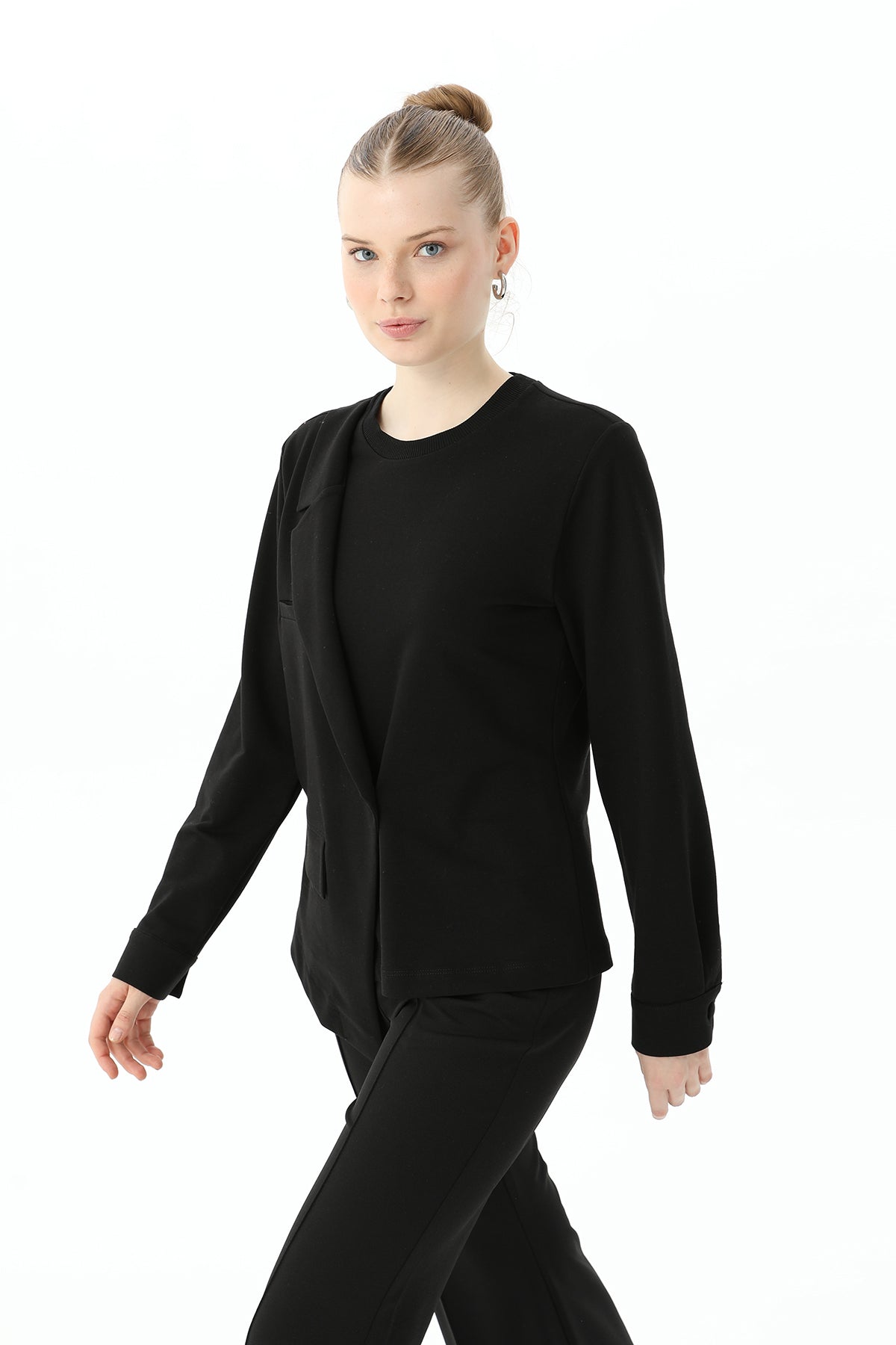 Kadın Ceket Detaylı Sweatshirt - 31441SWT BLACK