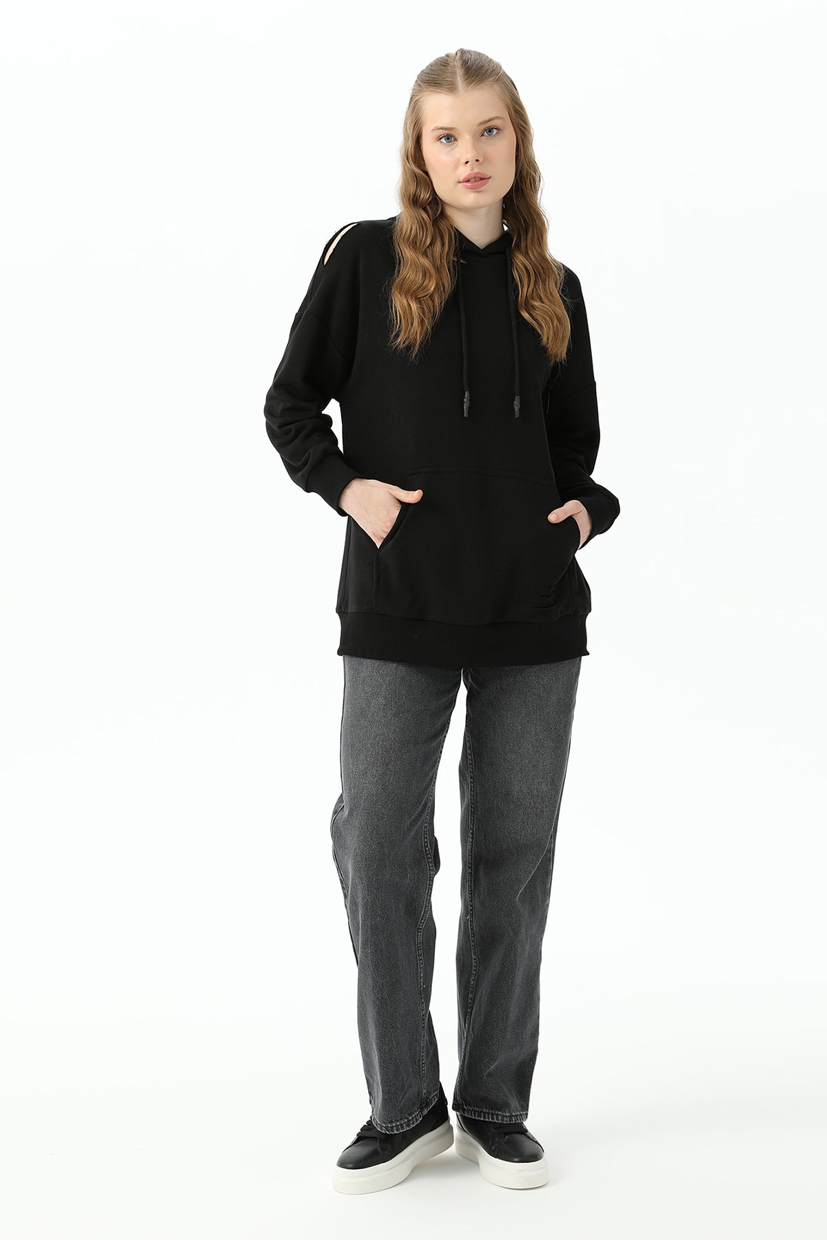 Kadın Kapüşonlu Sweatshirt - 31467SWT BLACK