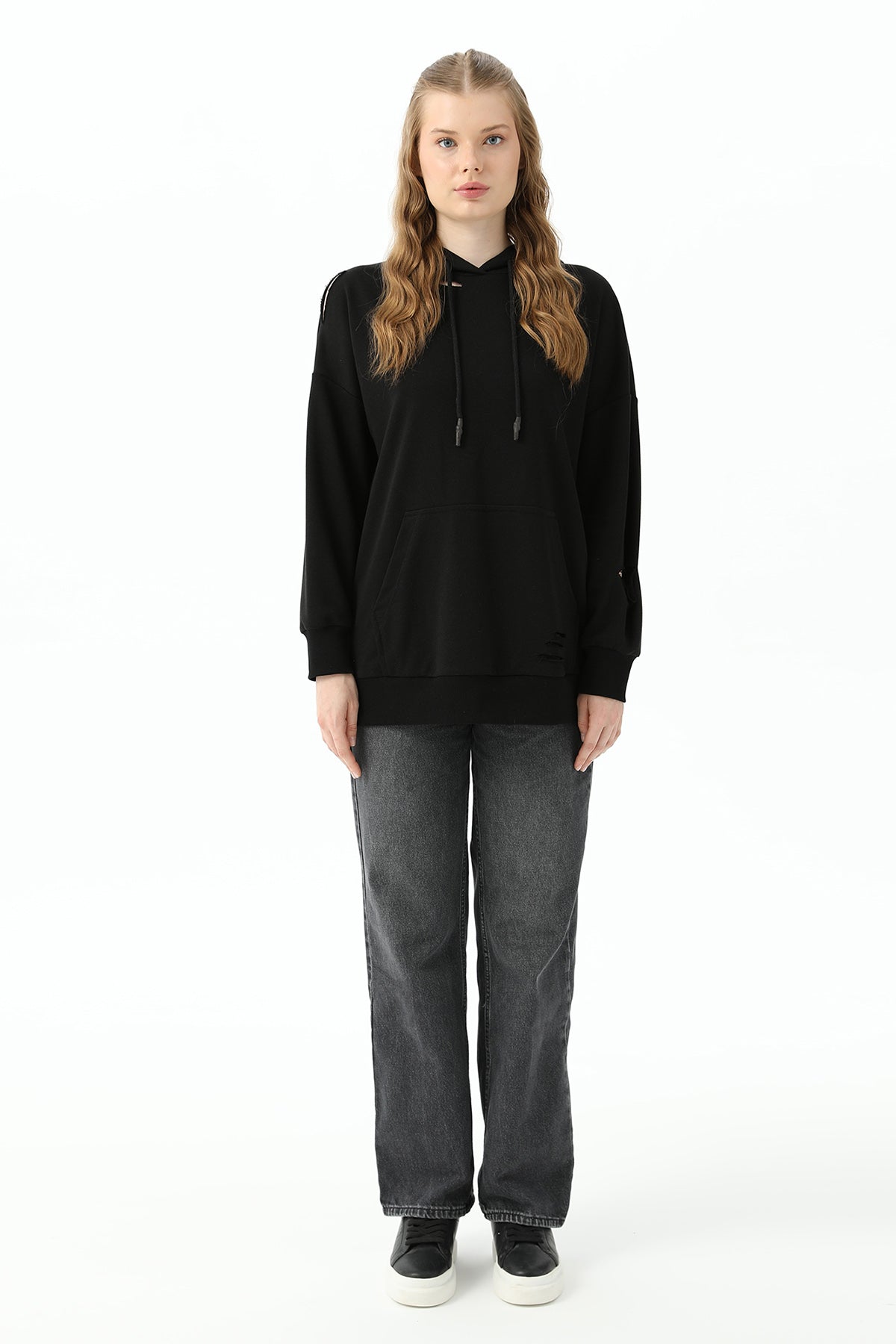 Kadın Kapüşonlu Sweatshirt - 31467SWT BLACK