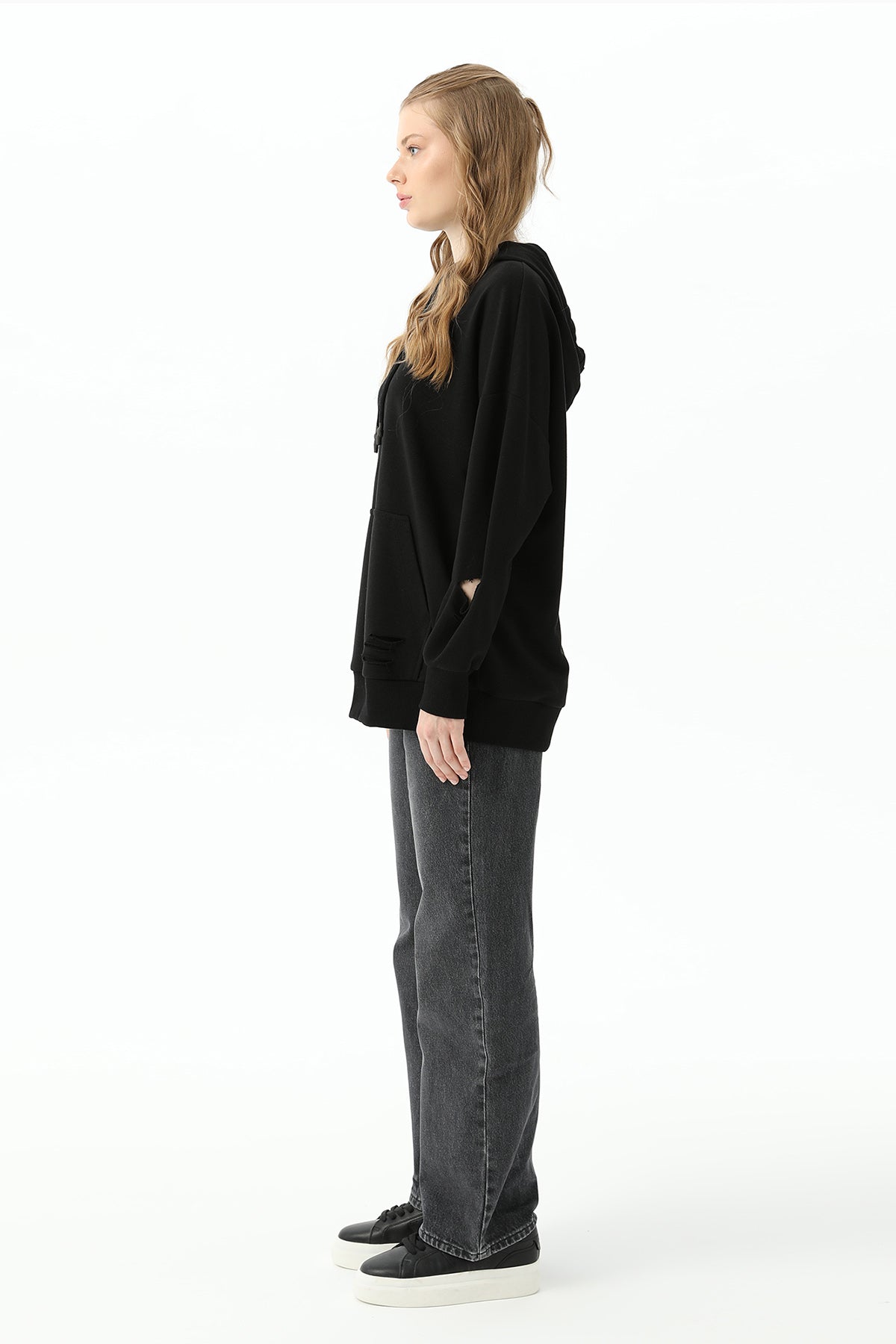 Kadın Kapüşonlu Sweatshirt - 31467SWT BLACK