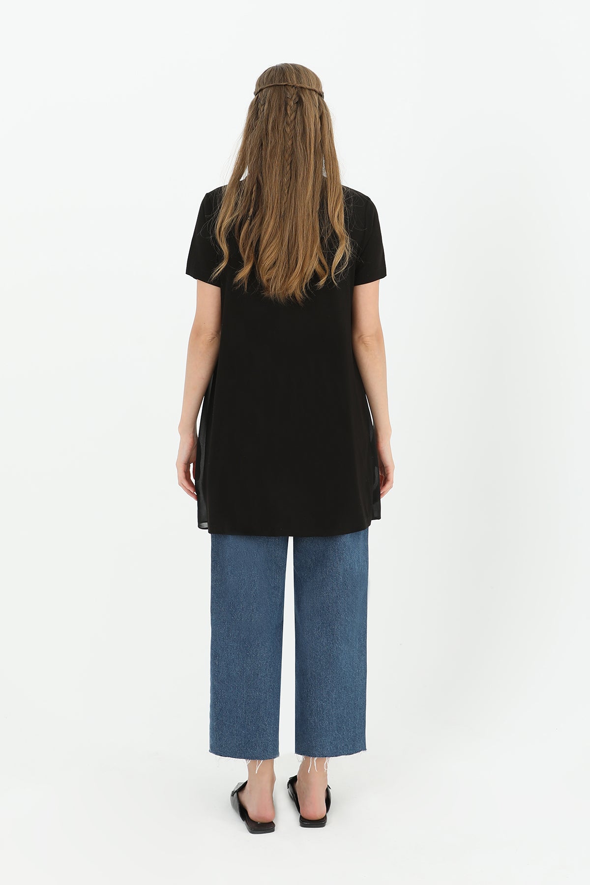 Kadın Basic Uzun T-Shirt -10271TUN BLACK