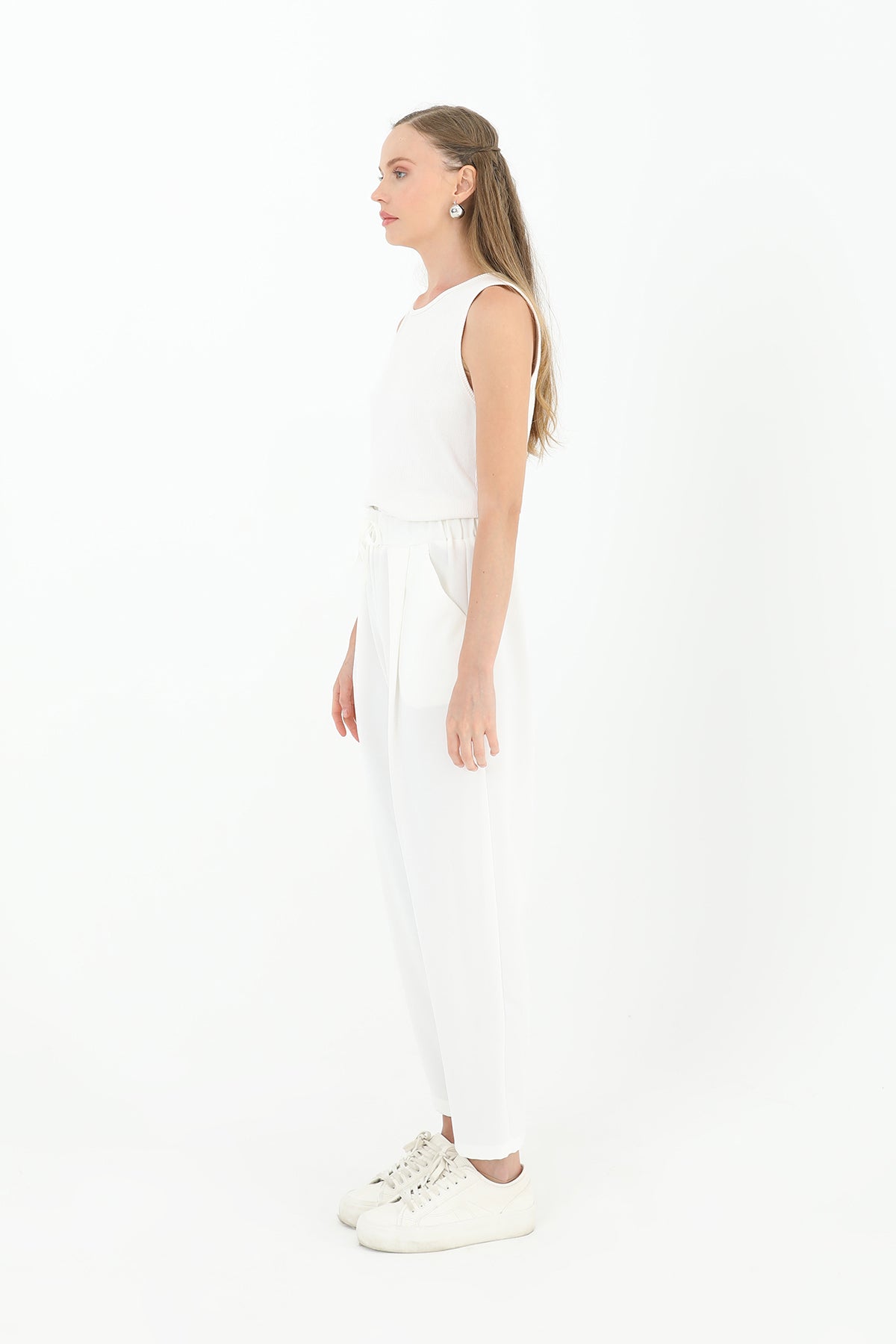 Kadın Beli Bağlamalı Havuç Form Pantolon - 18102PNT ECRU