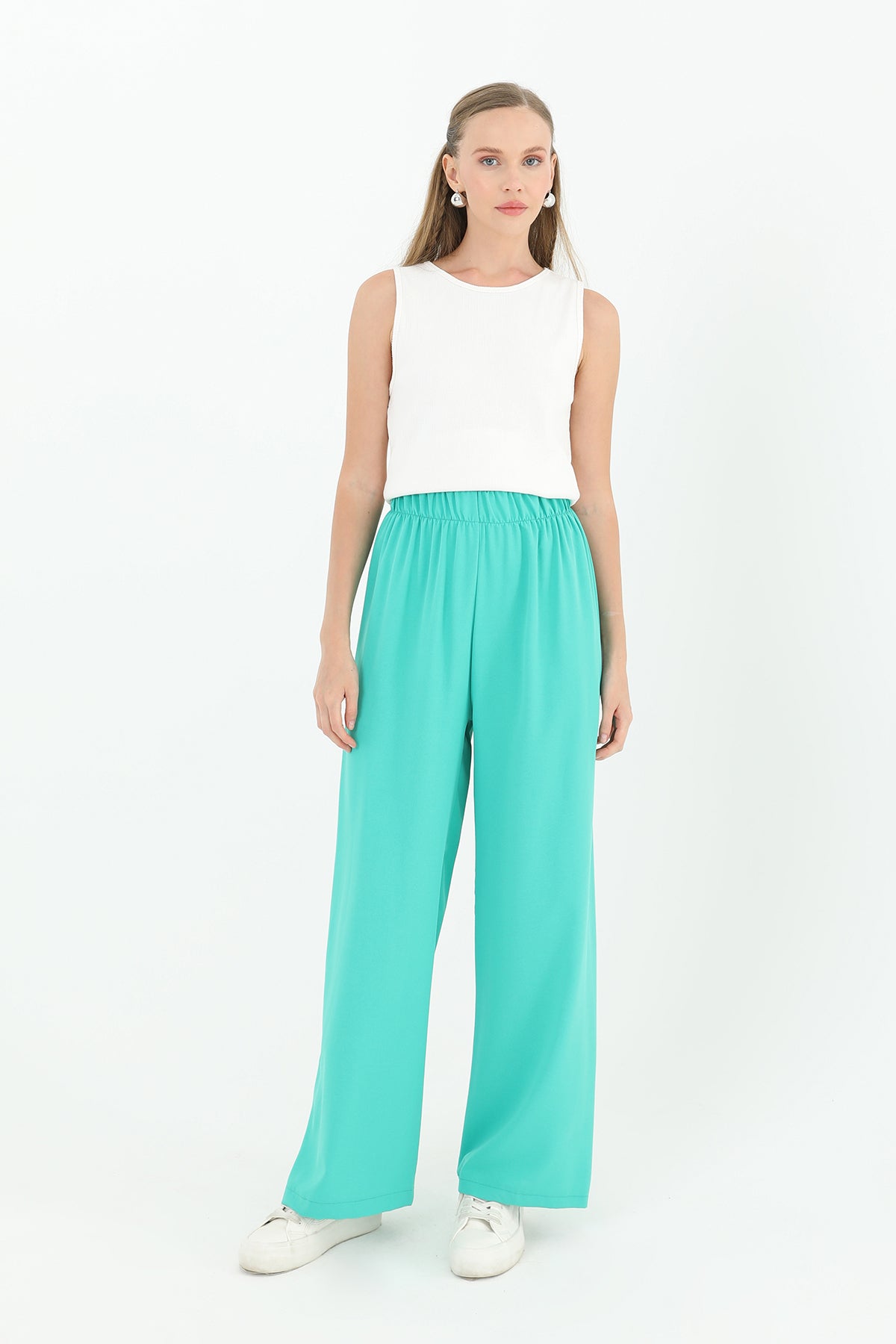 Kadın Geniş Paça Yüksek Bel Pantolon - 18103PNT GREEN