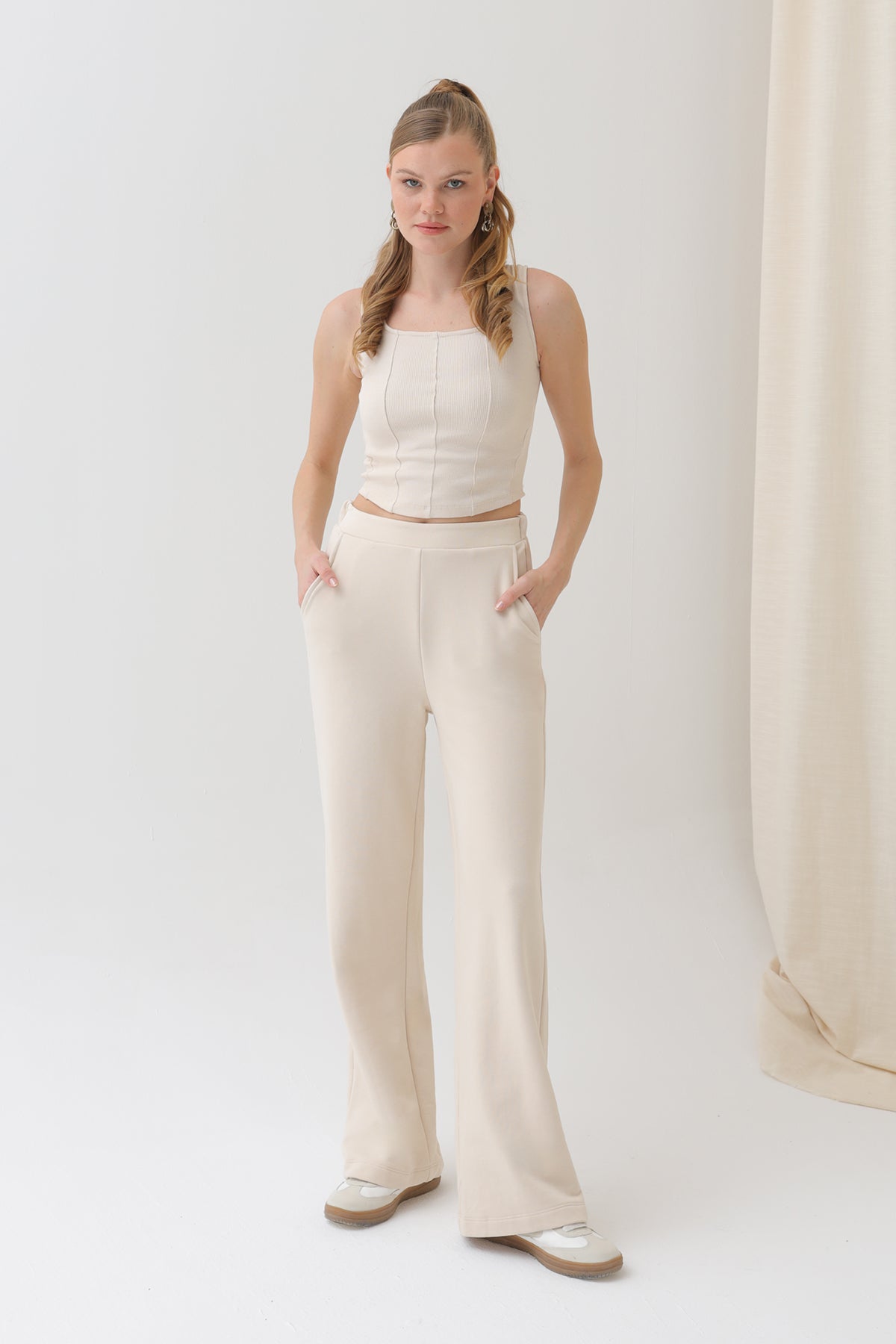 Kadın Geniş Paça Eşofman Altı  - 18152PNT BEIGE
