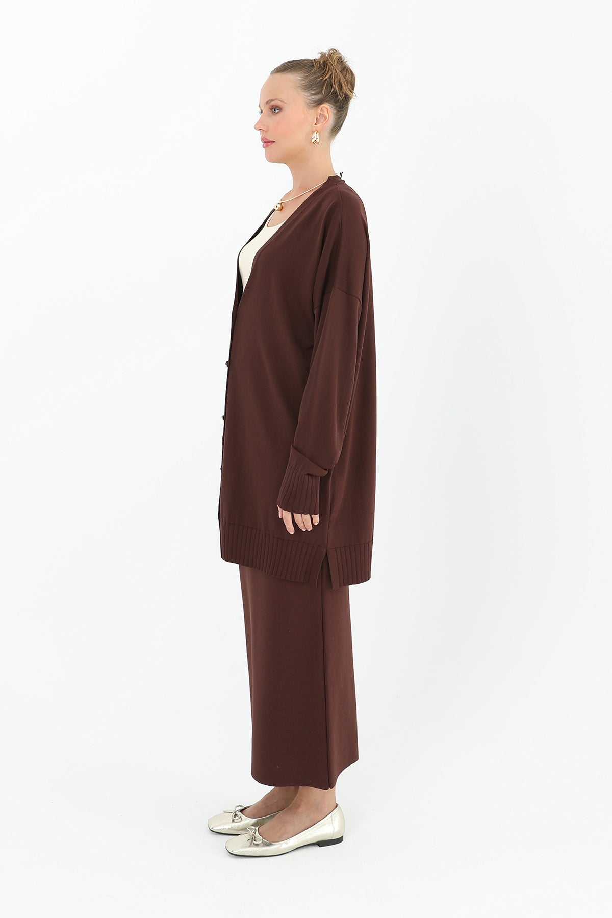 Kadın Çiçek Kabartmalı Basic Tunik  - 10482TUN BROWN