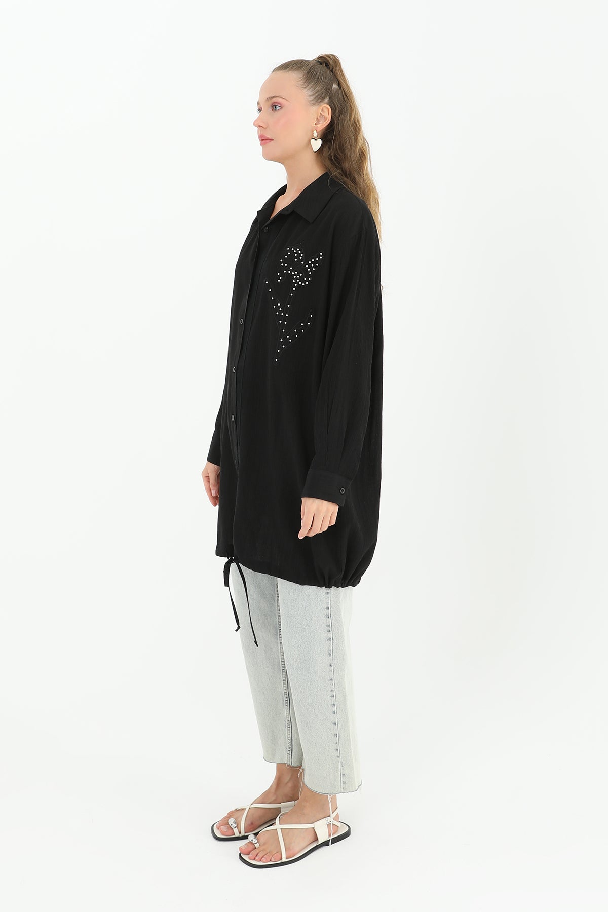 Kadın İşlemeli Gömlek  - 10519GML BLACK