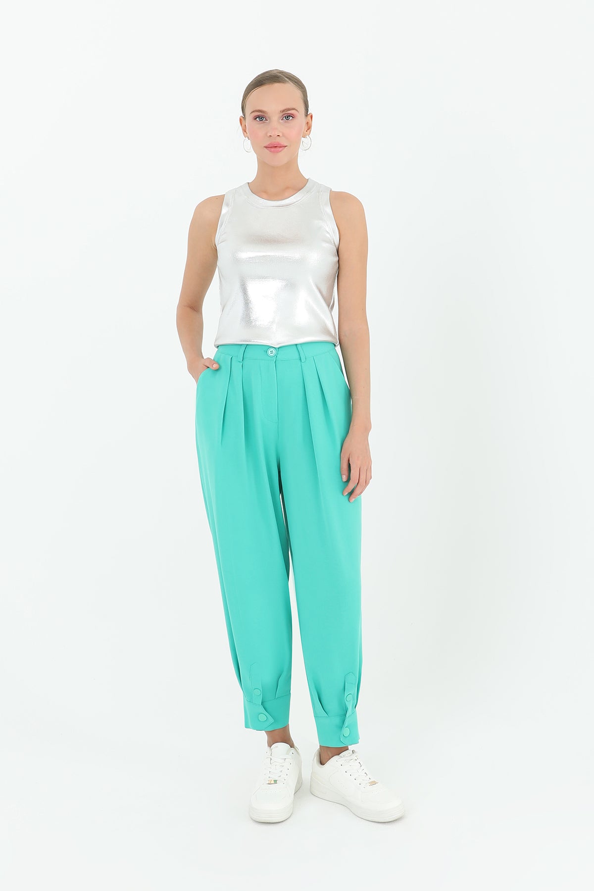 Paune Kadın Pileli Pantolon  - 18160PNT GREEN