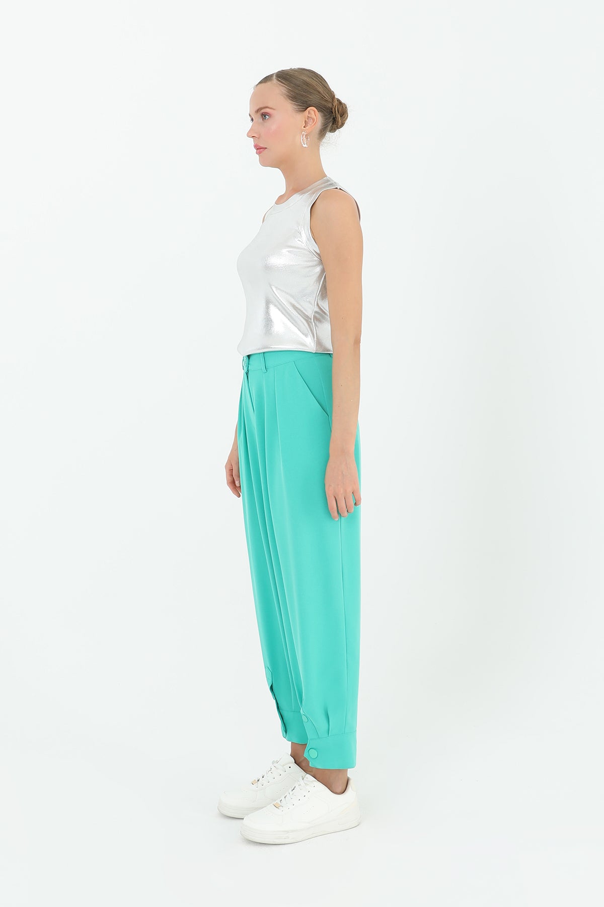 Paune Kadın Pileli Pantolon  - 18160PNT GREEN