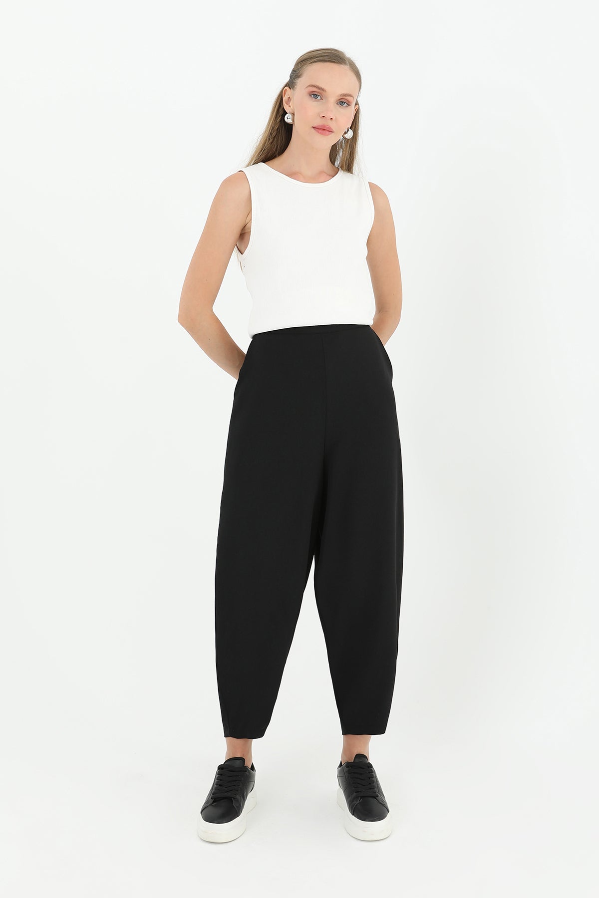 Kadın Linda Kumaş Şalvar Form Pantolon  - 18166PNT BLACK