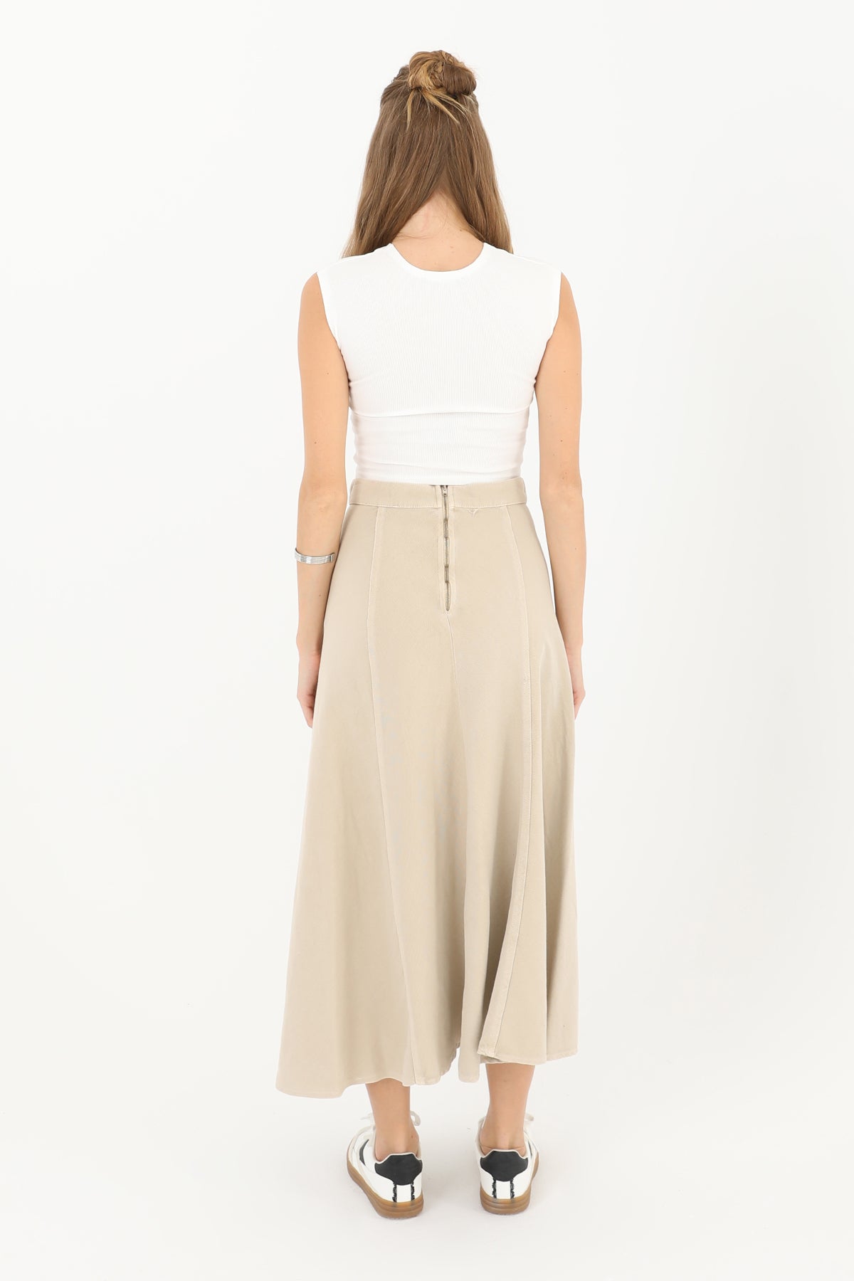 Kadın Gabardin Nakışlı Kloş Etek  - 18188ETK MINK
