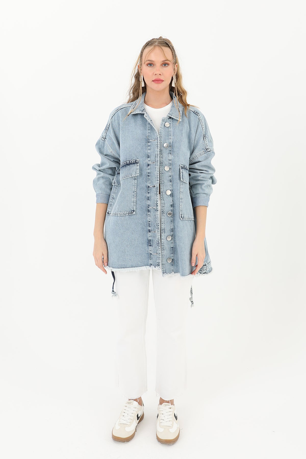 Kadın Geniş Cep Detaylı Kot Ceket  - 30451JCK LIGHT BLUE
