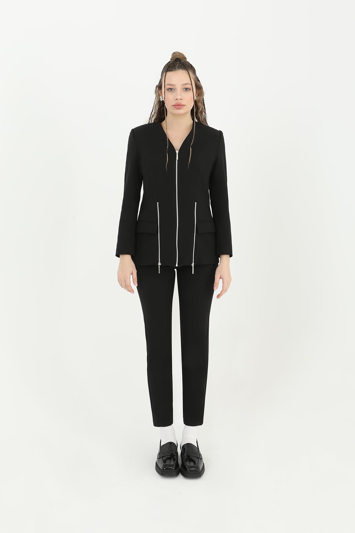 Kadın V Yaka Blazer Ceket  - 31608CKT BLACK