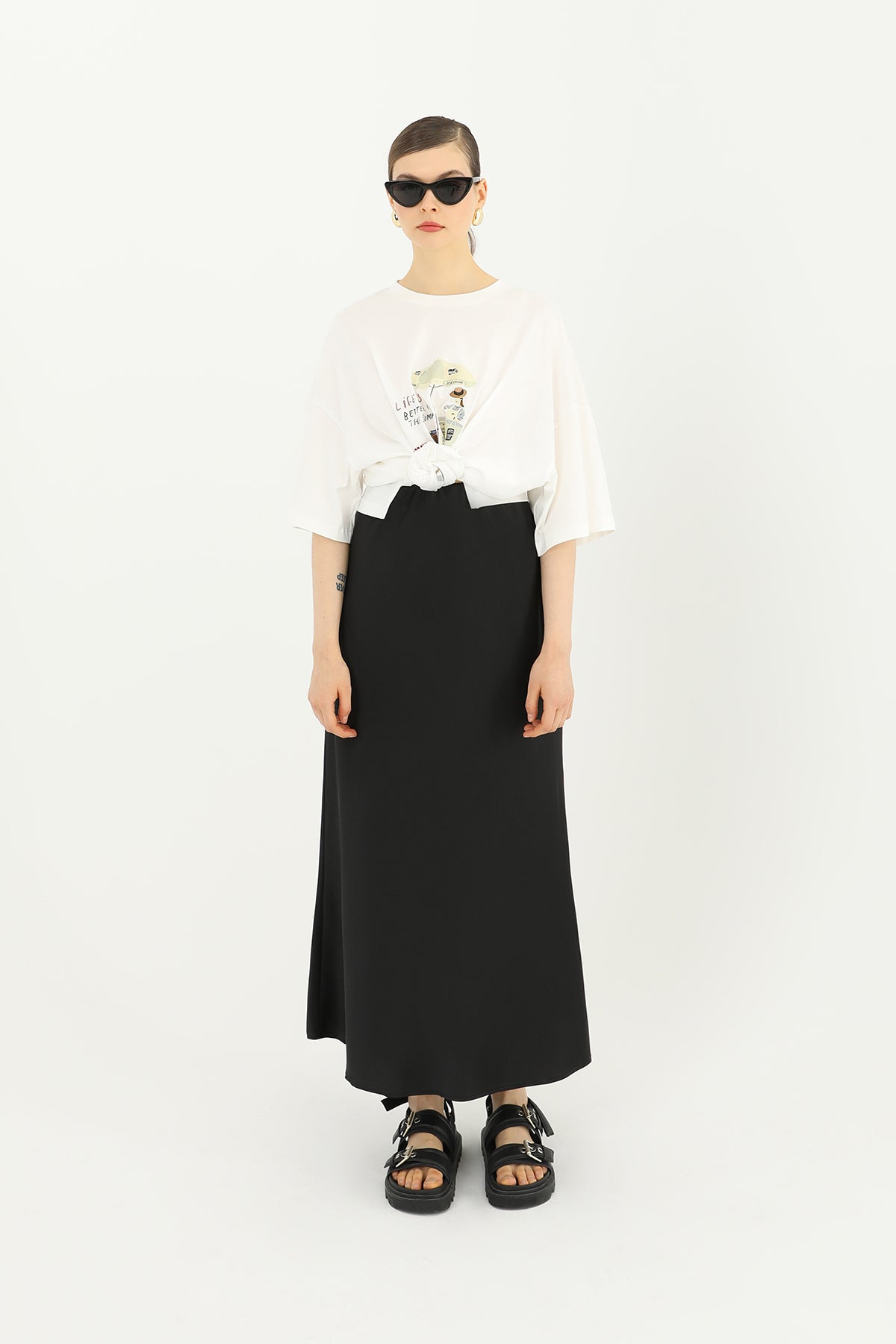 Kadın Saten Uzun Etek - 24S-31614ETK BLACK