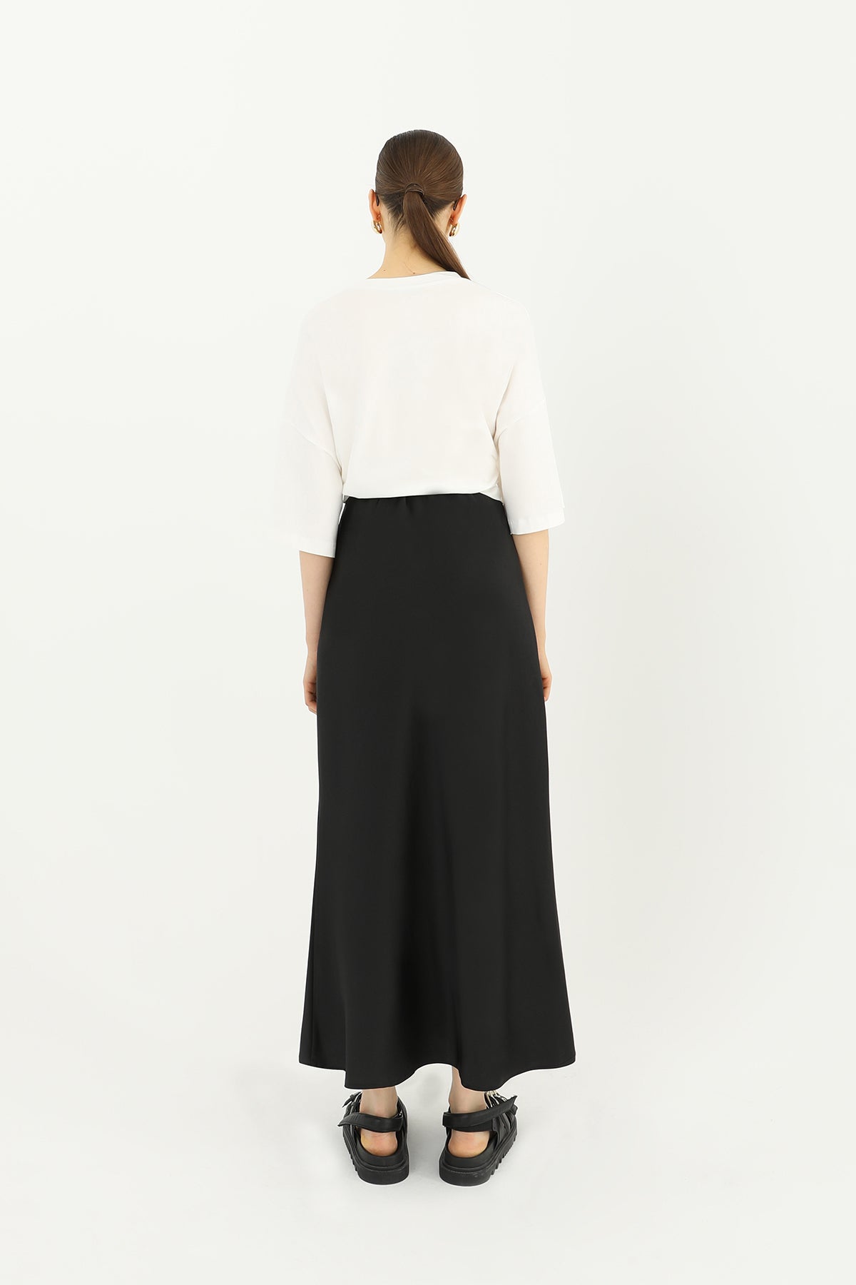 Kadın Saten Uzun Etek - 24S-31614ETK BLACK