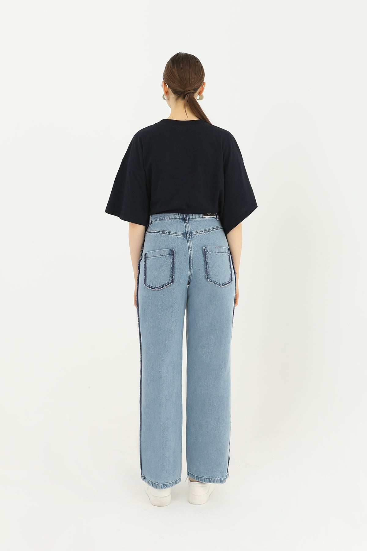 Kadın Şerit Detaylı Geniş Paça Pantolon - 31625PNT BLUE