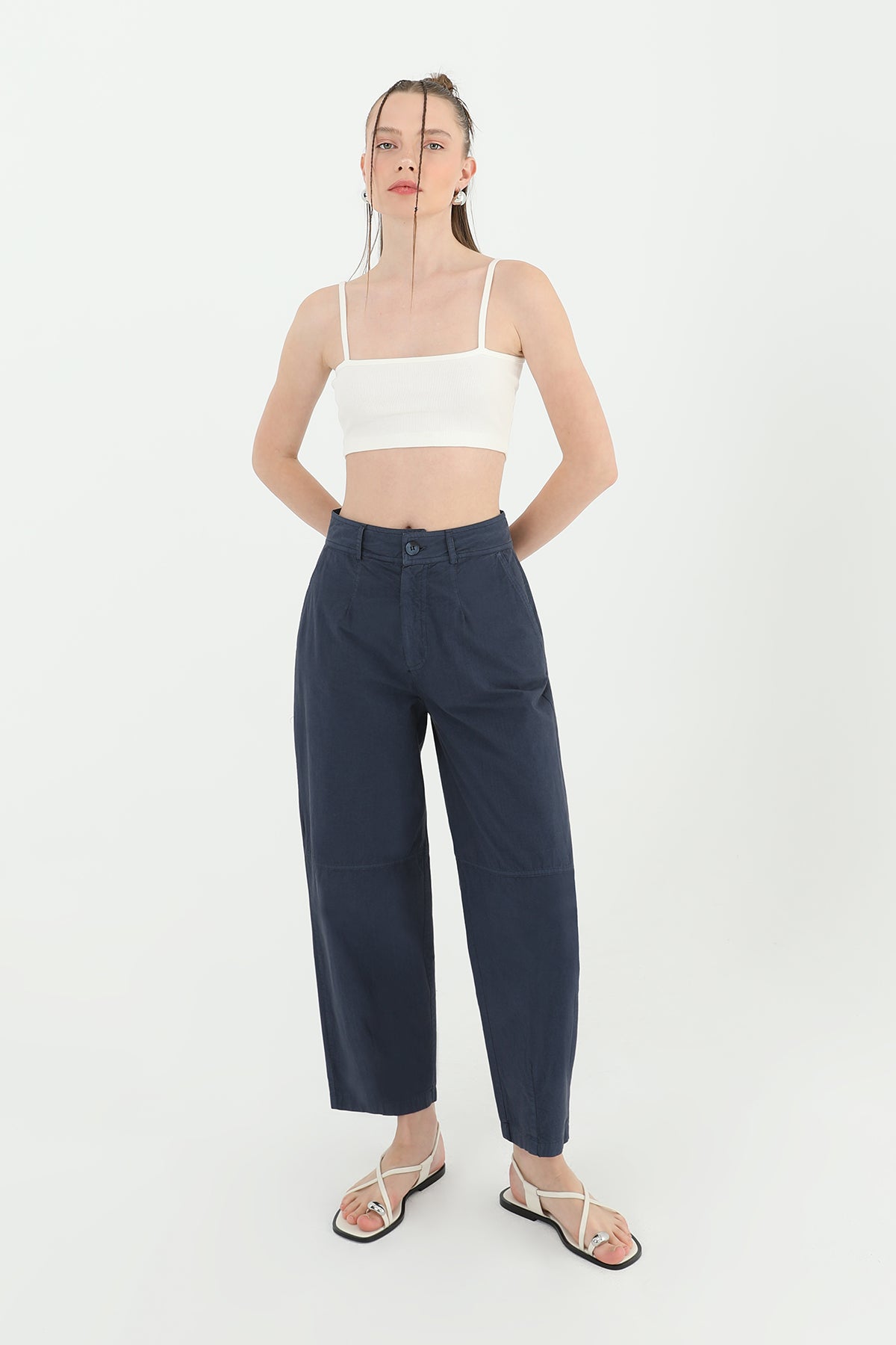 Kadın Yüksek Bel Cepli Pantolon  - 31710PNT NAVY