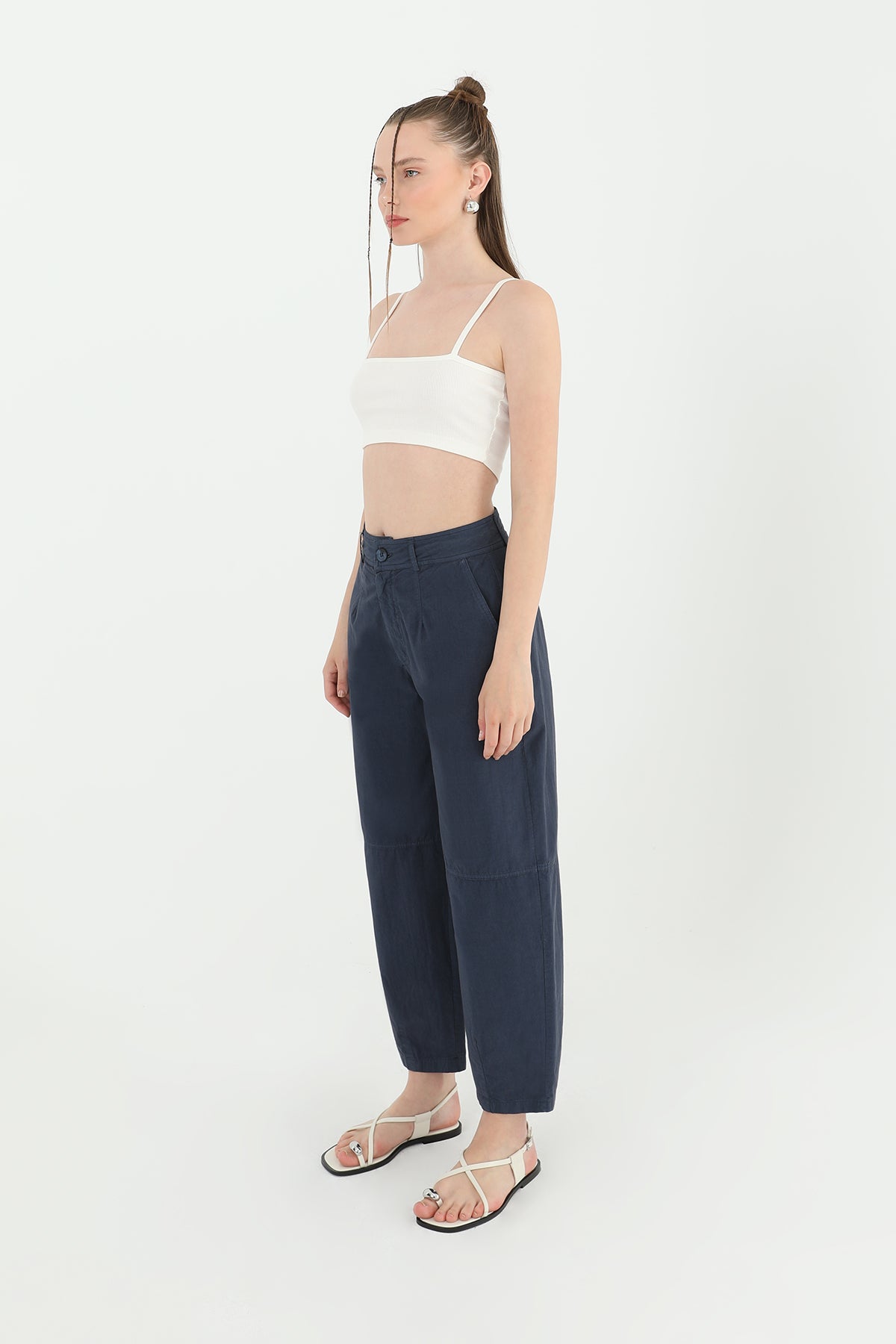 Kadın Yüksek Bel Cepli Pantolon  - 31710PNT NAVY