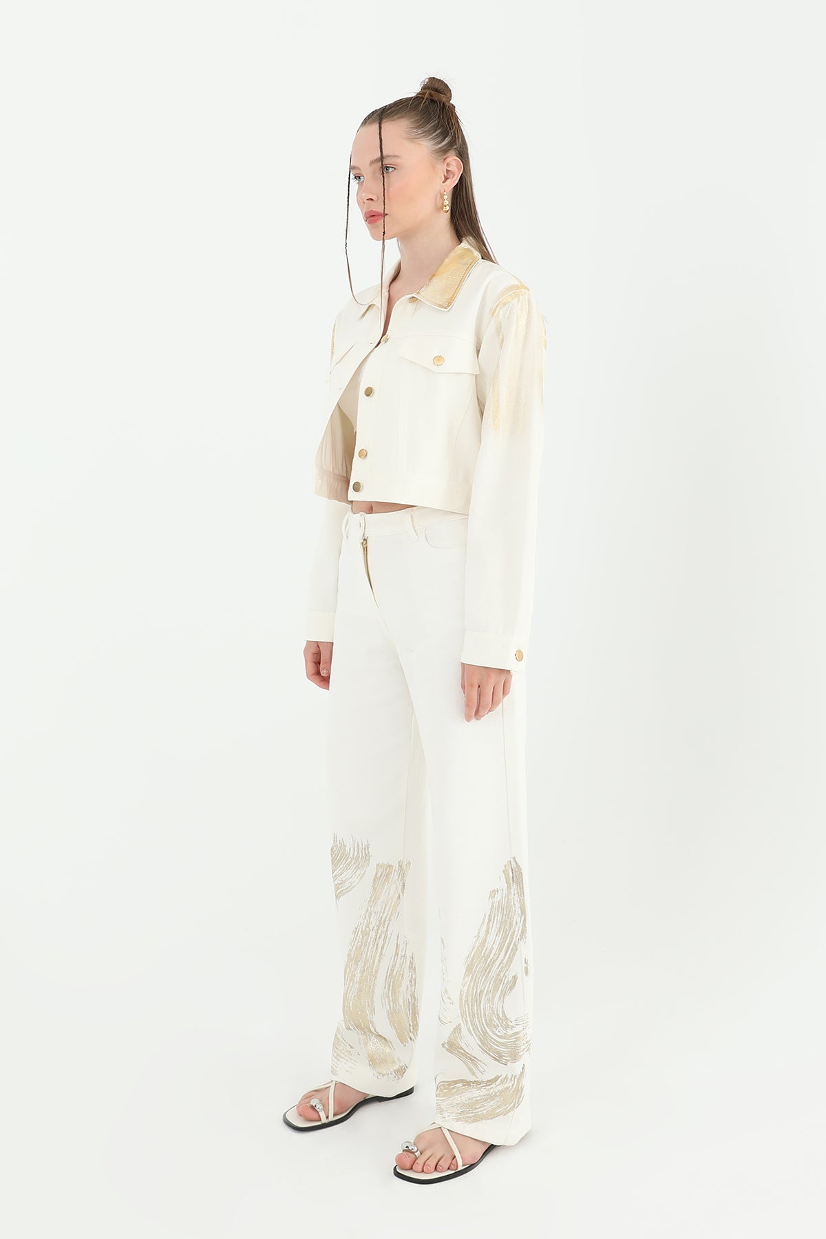 Kadın Varaklı Pantolon -24S-31798PNT ECRU