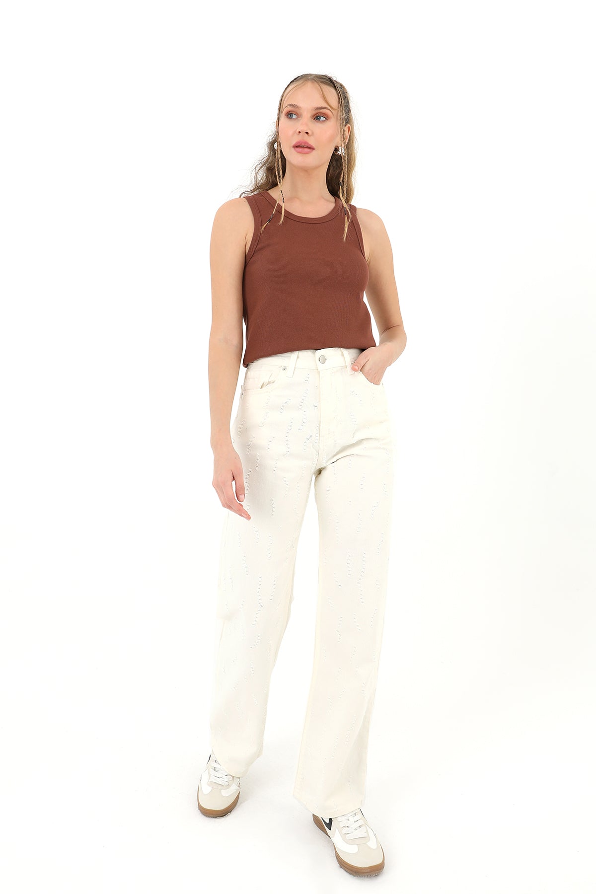 Kadın Denim Kot Pantolon  - 31876PNT ECRU