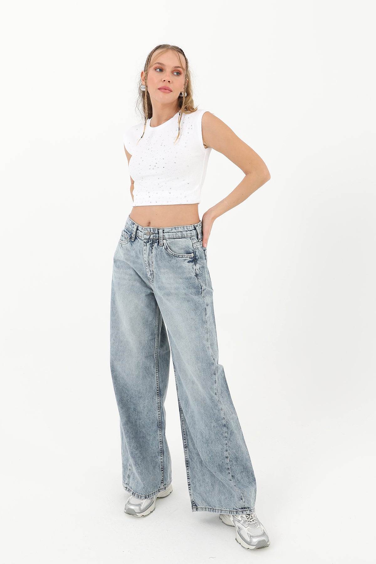 Kadın Dikiş Detaylı Denim Pantolon  - 31882PNT LIGHT BLUE