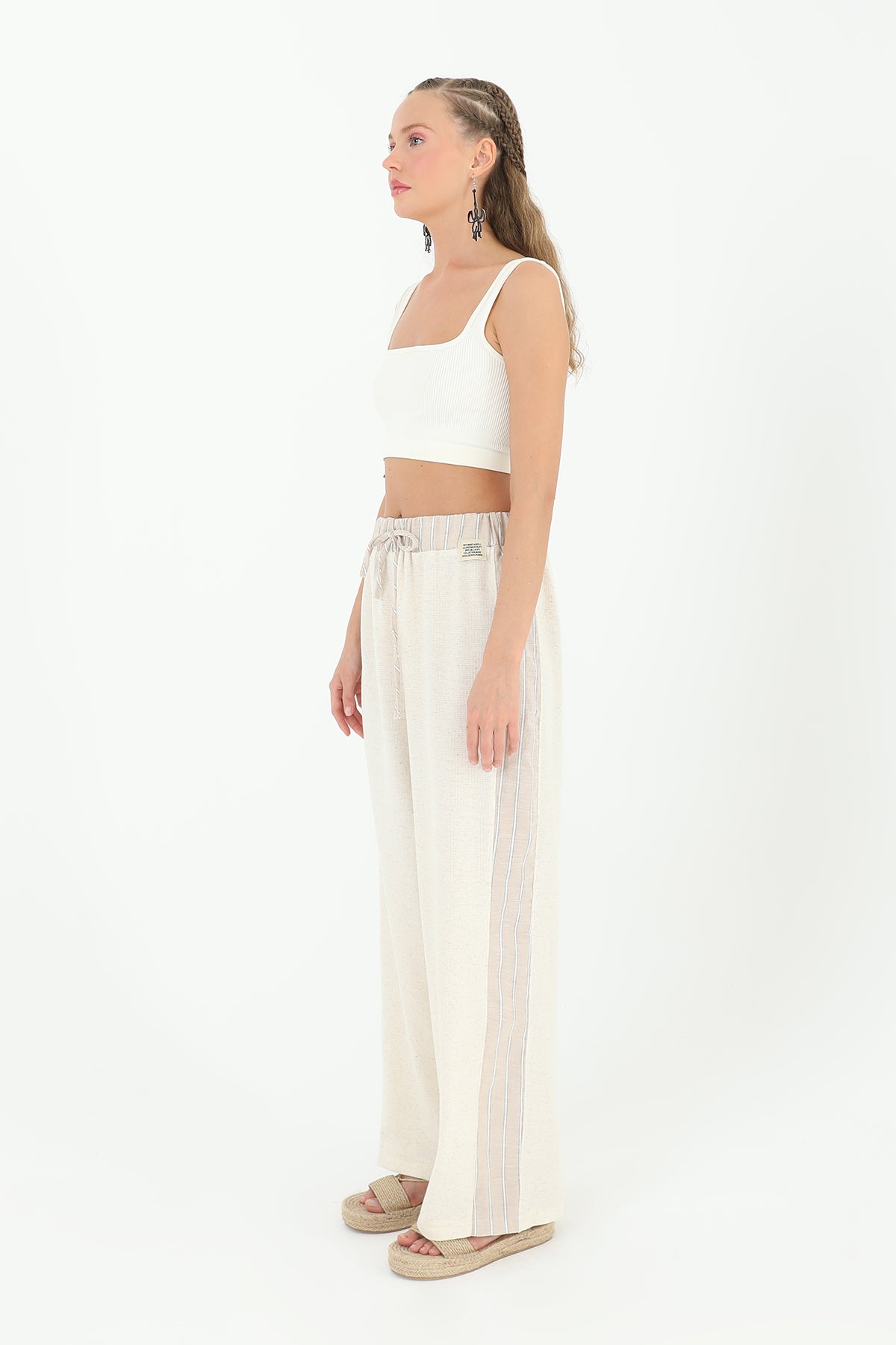 Kadın Belden Bağlamalı Yanları Şeritli Pantolon  - 31884PNT BEIGE