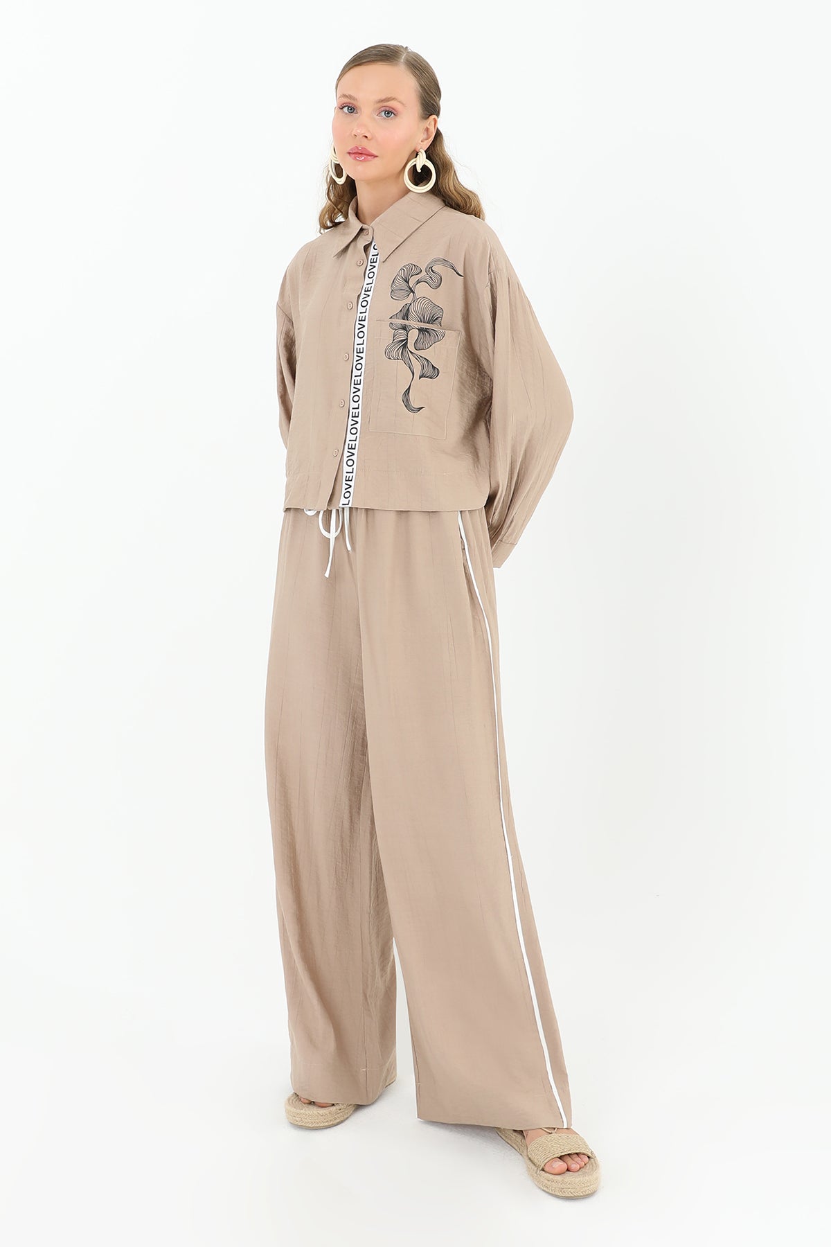 Kadın Beli Lastikli Bol Pantolon  - 31904PNT MINK