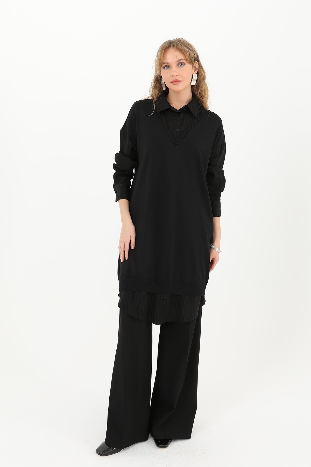 Kadın Gömlek Detaylı Tunik - 10578TUN BLACK