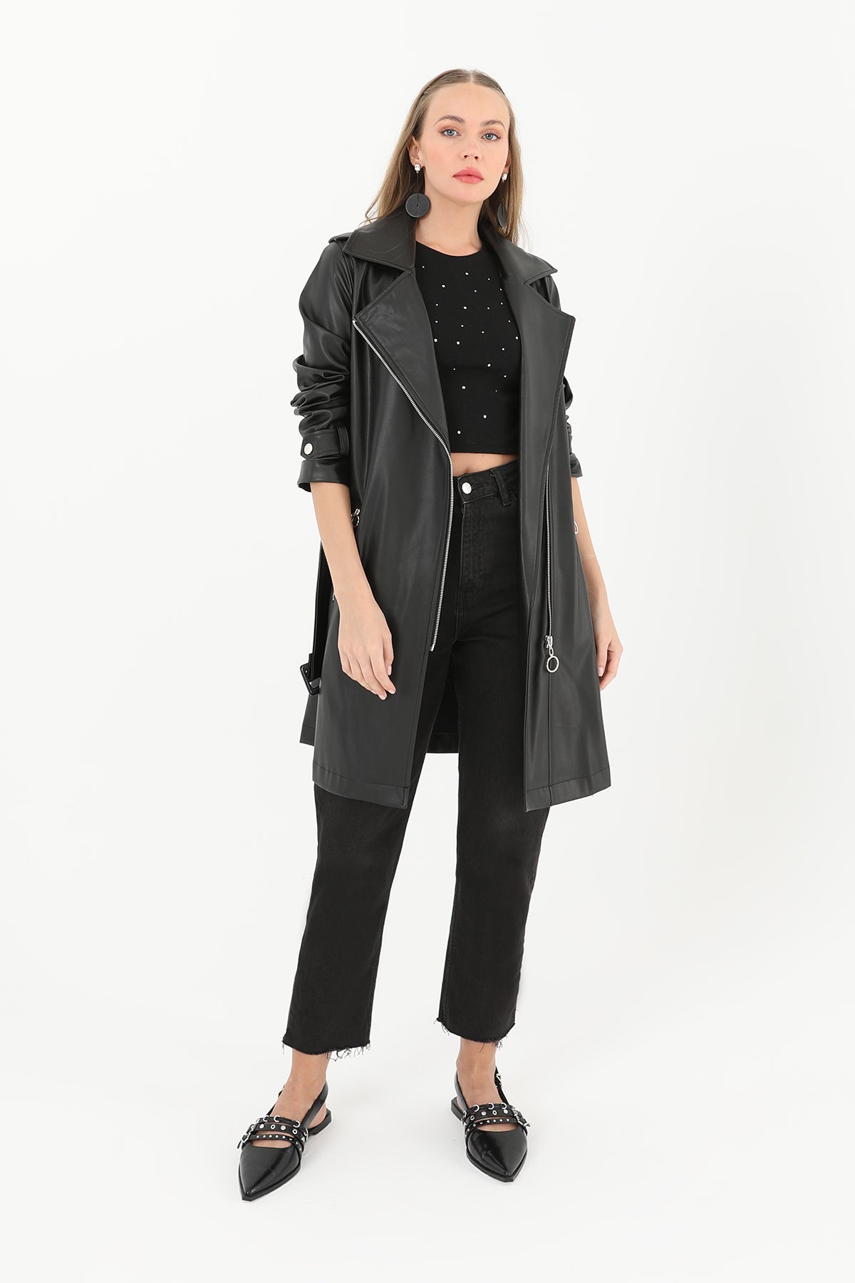 Kısa Deri Ceket  - 15184TRC BLACK