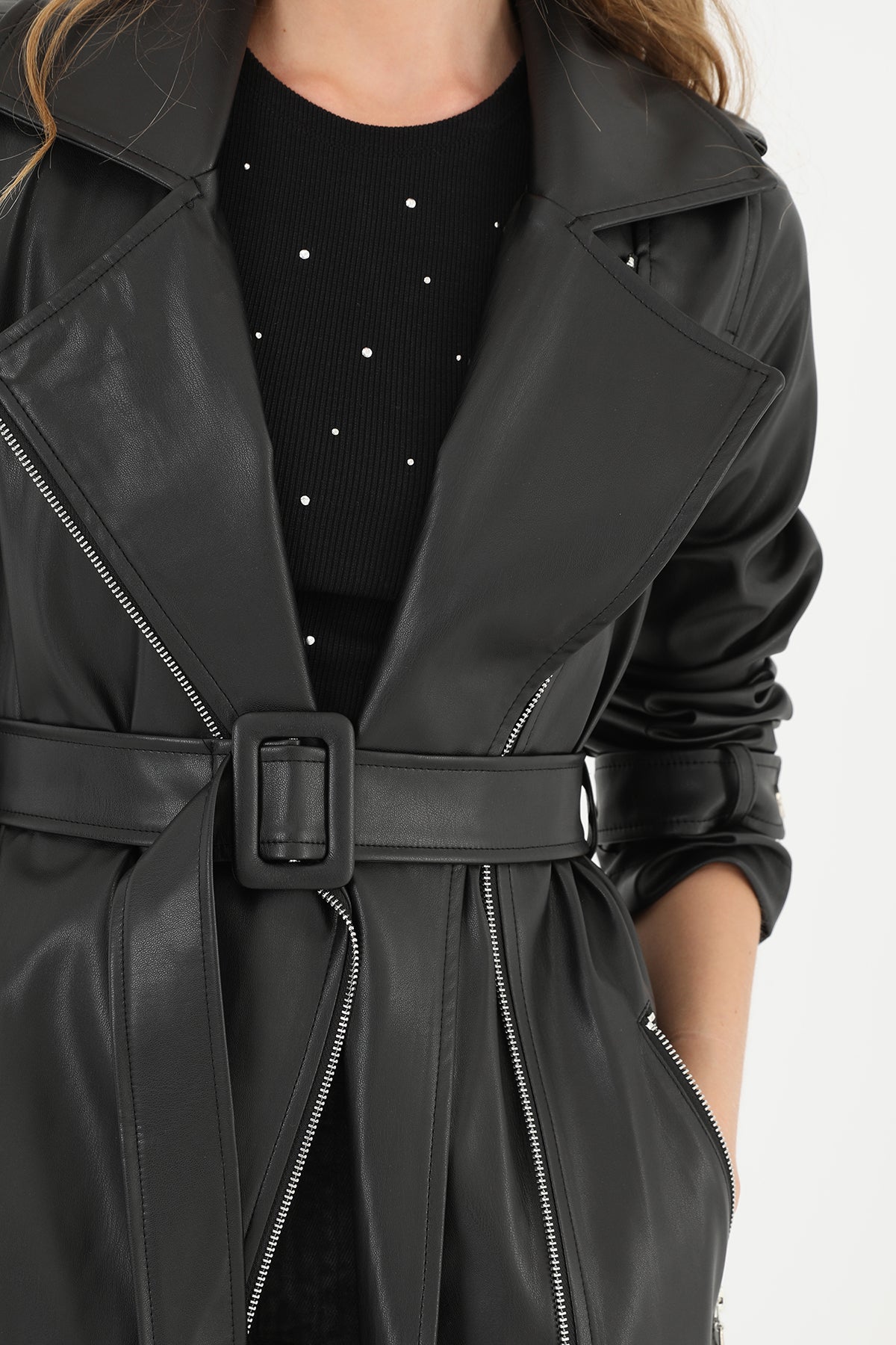 Kısa Deri Ceket  - 15184TRC BLACK