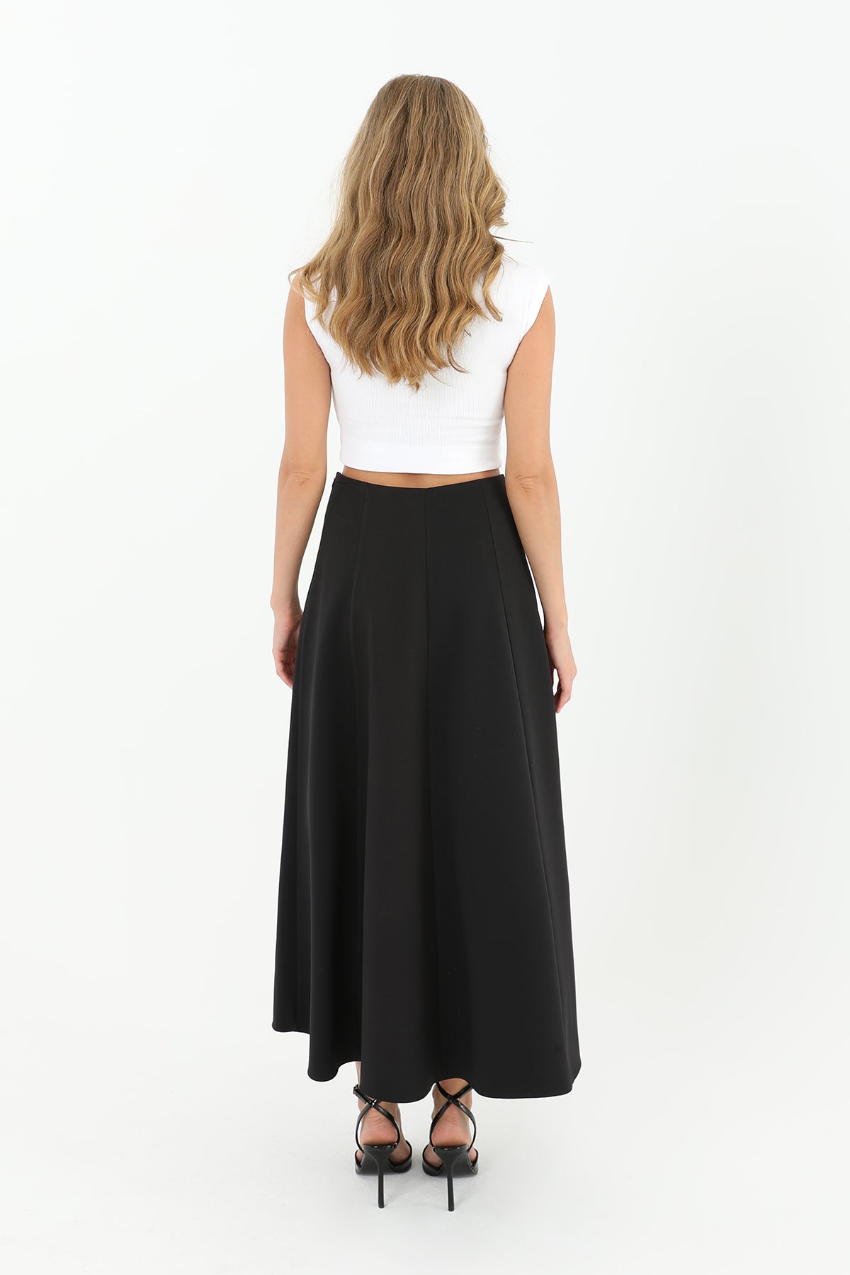 Kadın Parçalı Kloş Etek  - 18202ETK BLACK