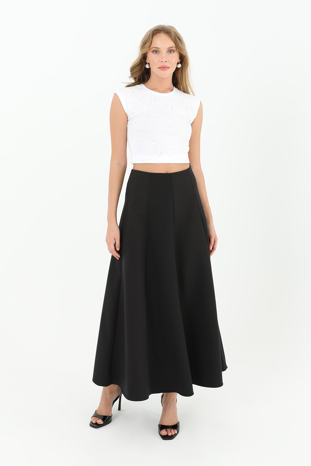Kadın Parçalı Kloş Etek  - 18202ETK BLACK