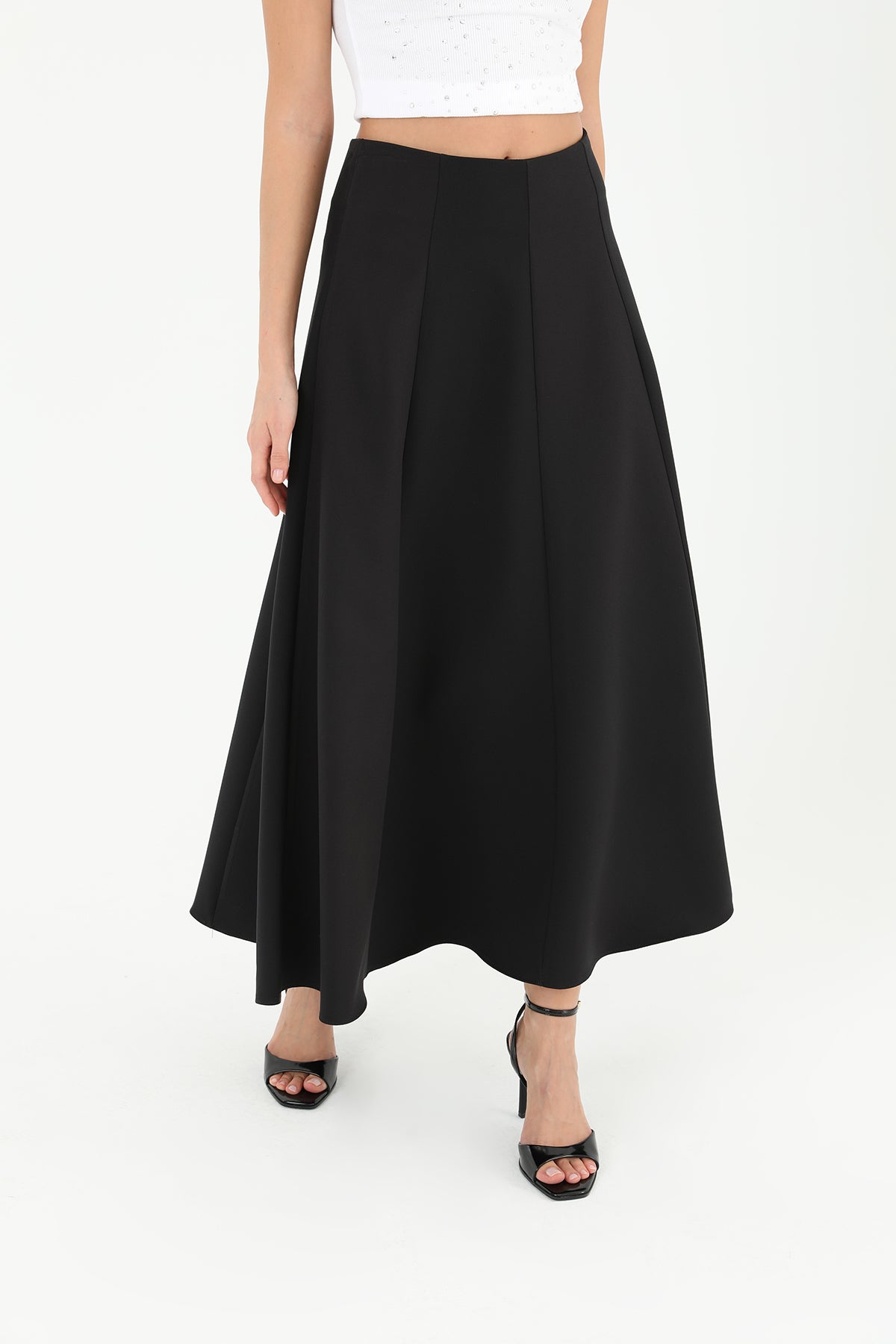 Kadın Parçalı Kloş Etek  - 18202ETK BLACK