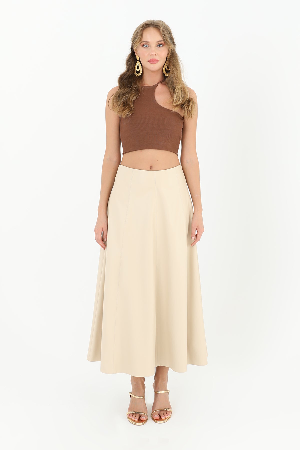 Kadın Parçalı Kloş Etek  - 18202ETK BEIGE