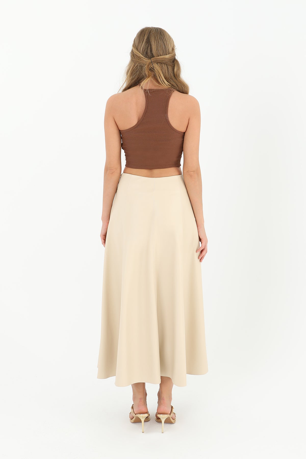 Kadın Parçalı Kloş Etek  - 18202ETK BEIGE