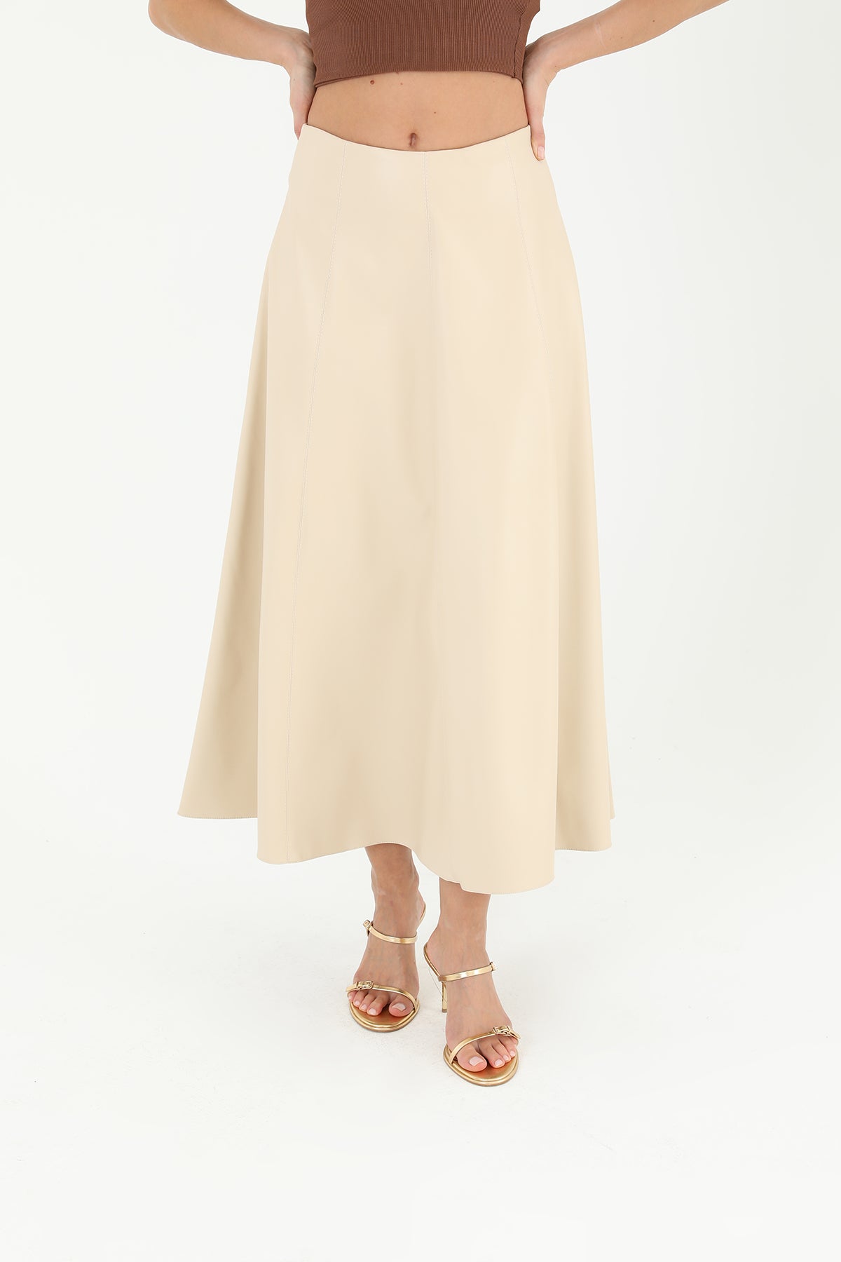 Kadın Parçalı Kloş Etek  - 18202ETK BEIGE
