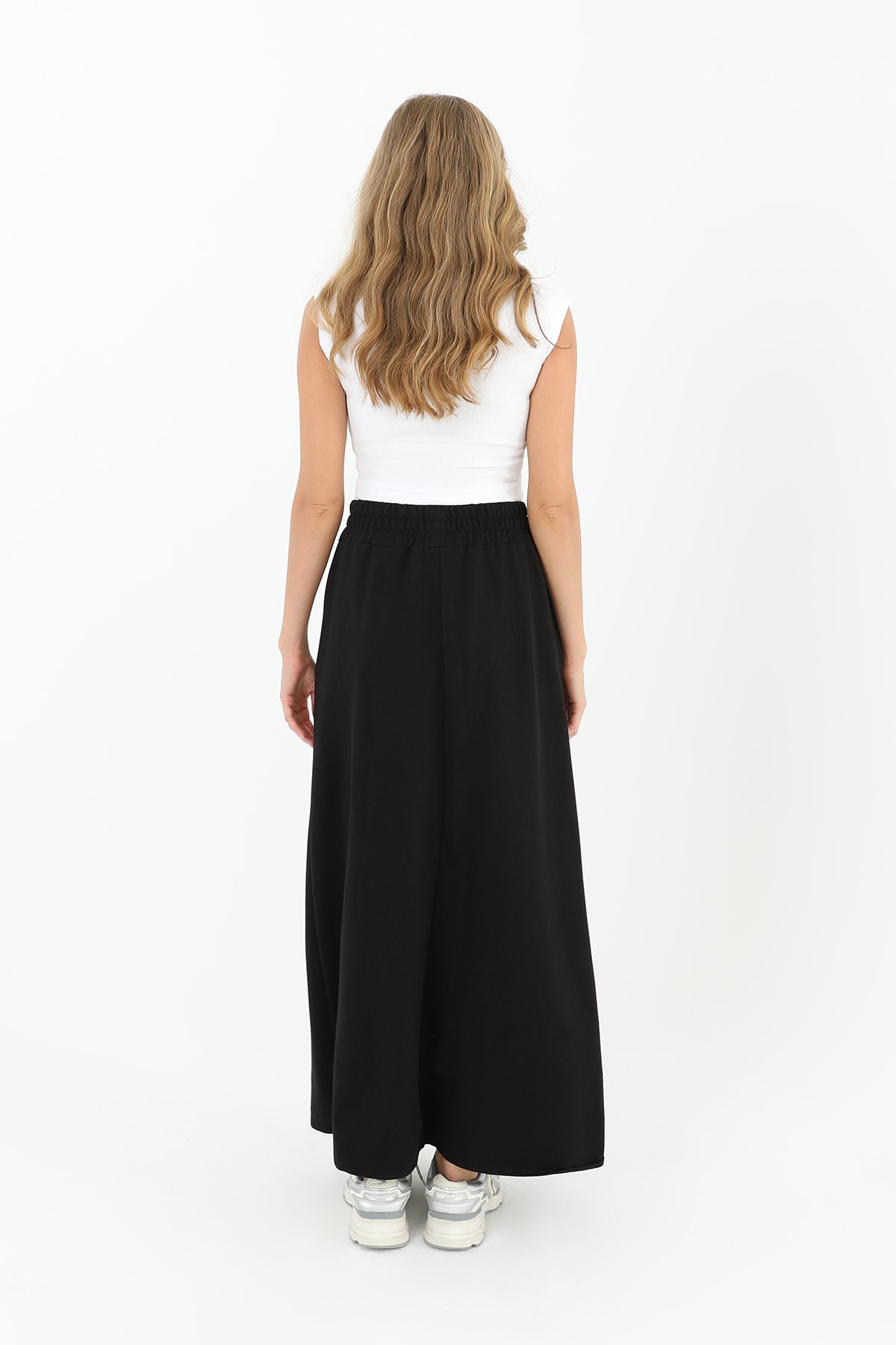 Kadın Beli Lastikli Uzun Etek  - 18207ETK BLACK