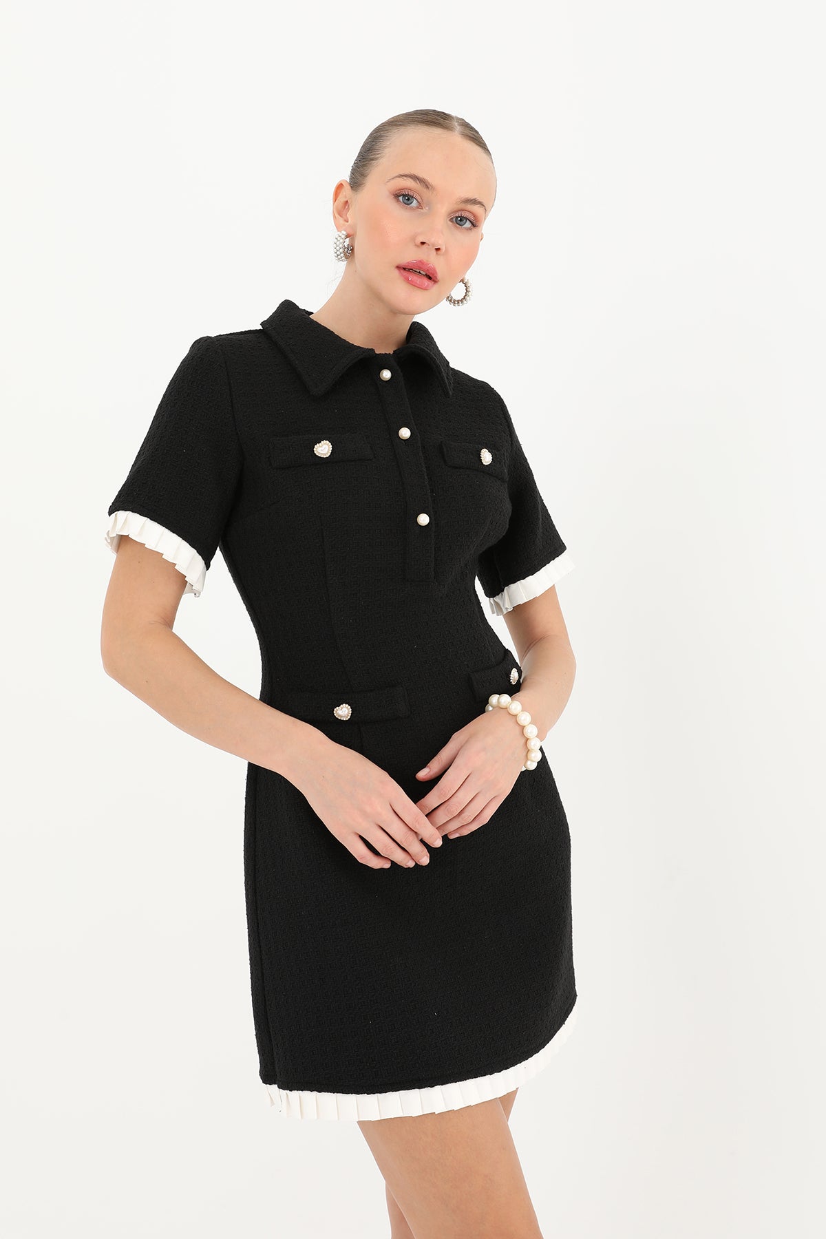 Kadın Chanel Düğmeli Elbise  - 32026ELB BLACK
