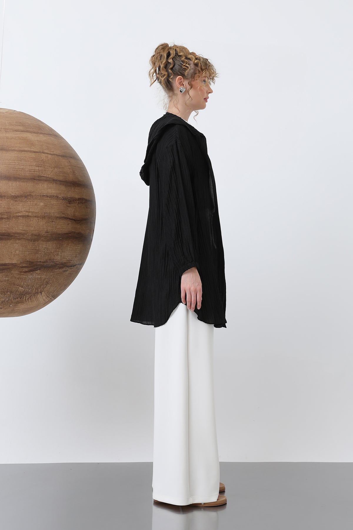 Kadın İçi Tişörtlü Kapüşon Detaylı Tunik - 10626TNK BLACK