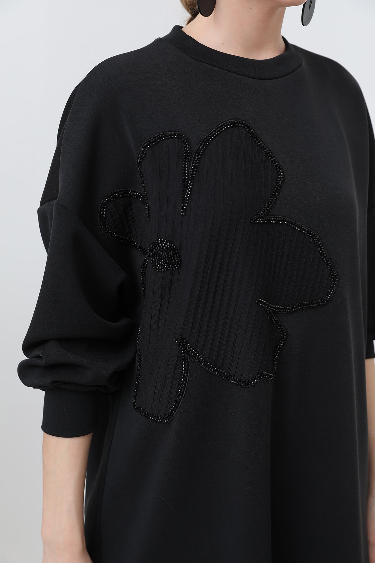 Kadın Önü İşlemeli Garni Detaylı Tunik - 10627TNK BLACK