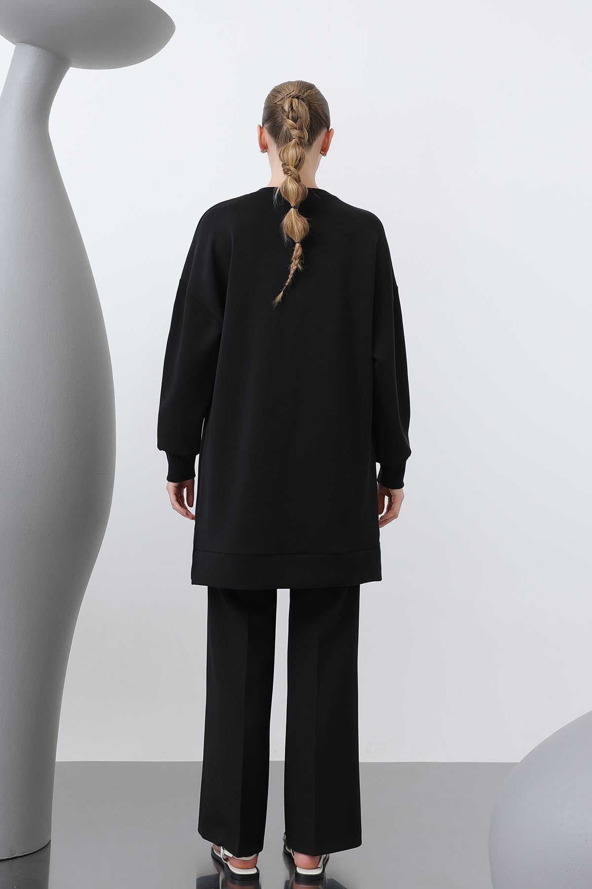 Kadın Omuzu Nakış işlemeli Tunik - 10629TNK BLACK