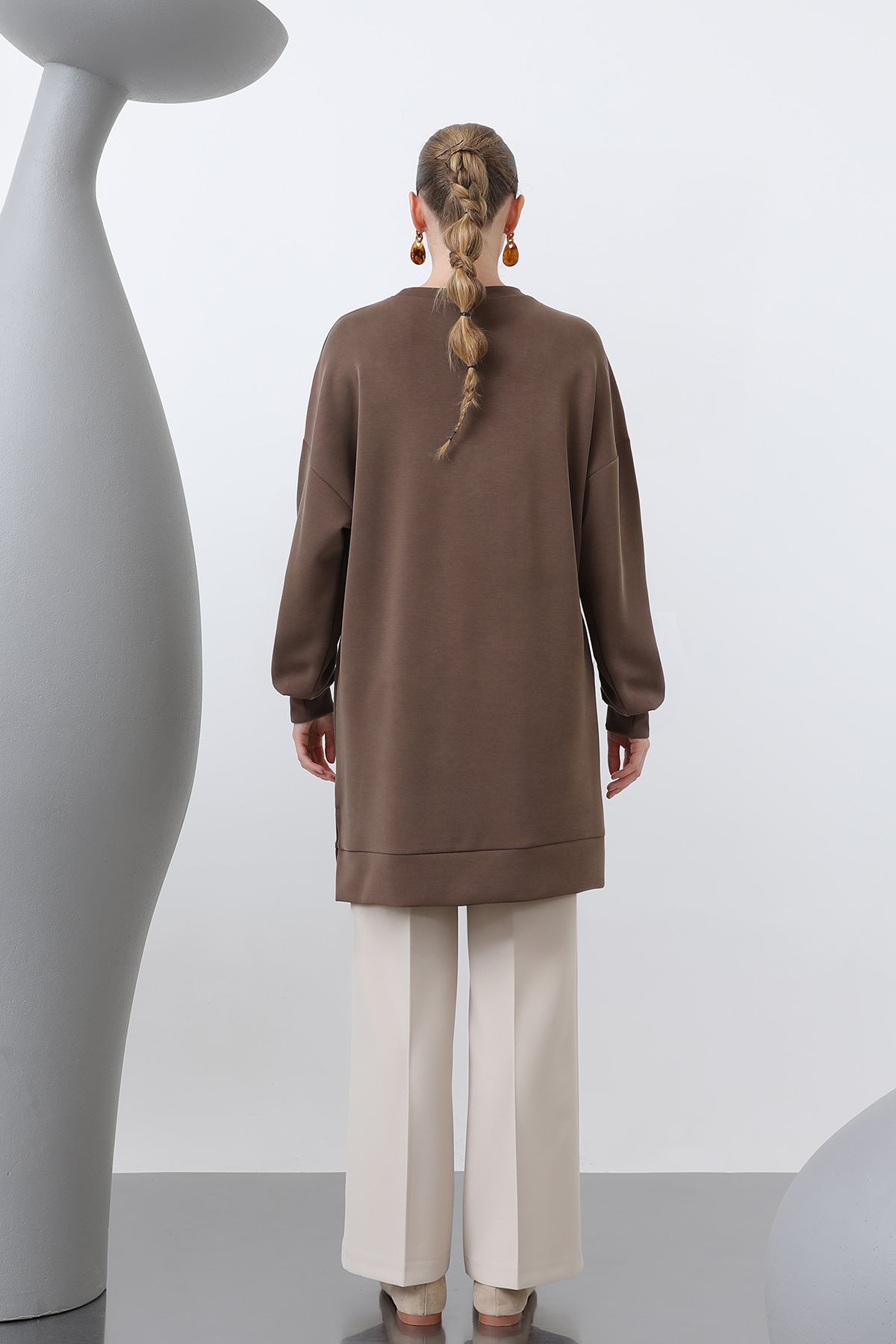 Kadın Omuzu Nakış işlemeli Tunik - 10629TNK BROWN