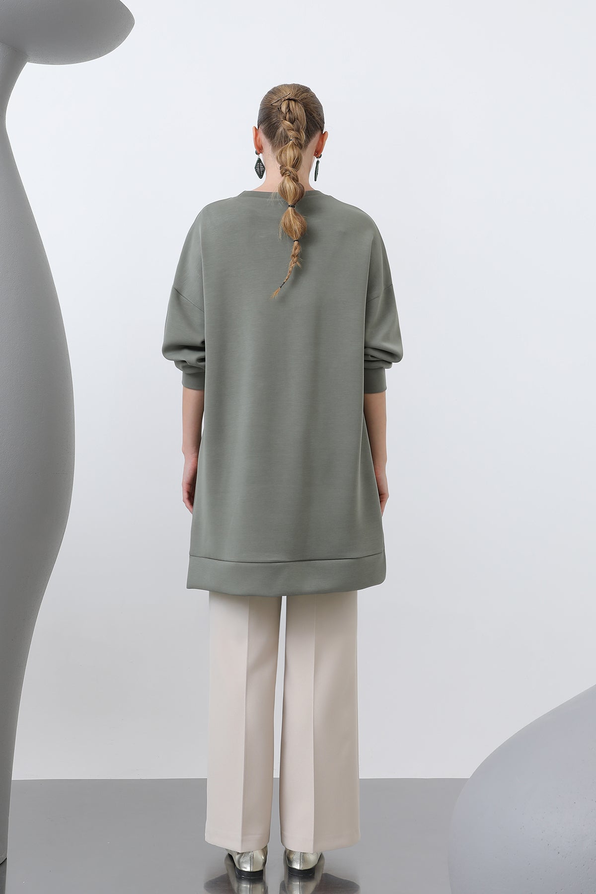 Kadın Omuzu Nakış işlemeli Tunik - 10629TNK KHAKI