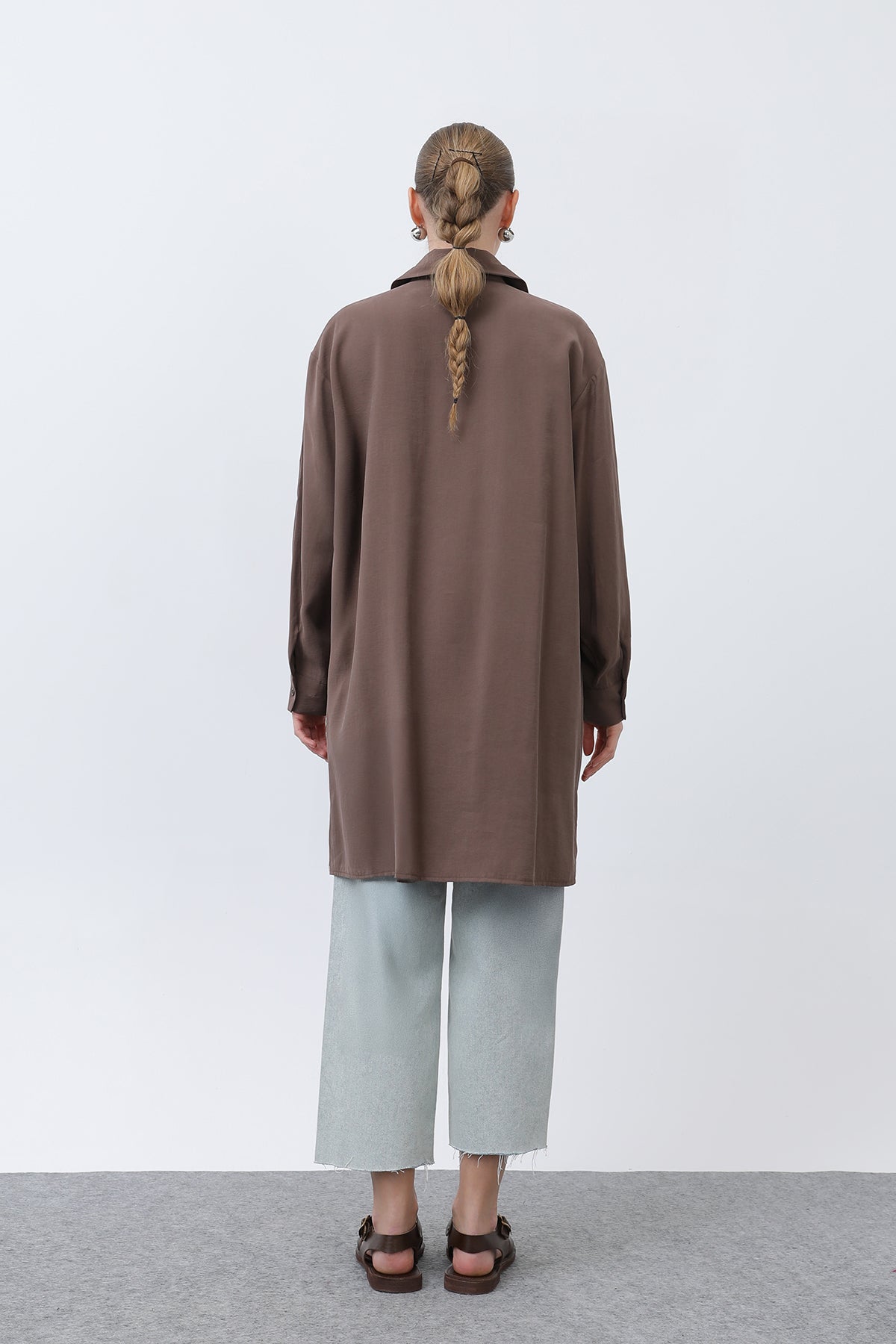 Kadın Cep kısmı Kalpli Nakış Detaylı Tunik - 10633TUN BROWN